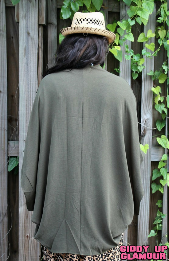 Stay Classic Kimono in Olive Green - Giddy Up Glamour Boutique