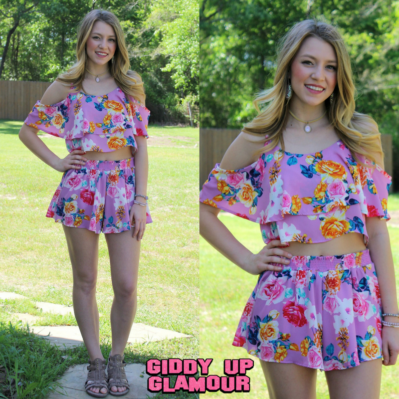 Soak Up The Sun Lavender Floral Crop Top - Giddy Up Glamour Boutique