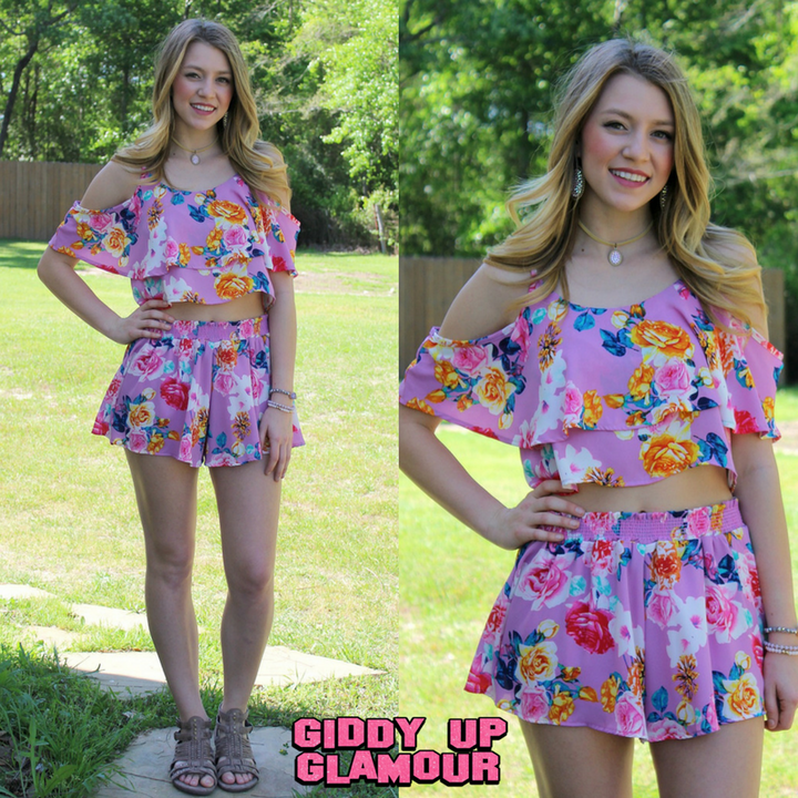Soak Up The Sun Lavender Floral Crop Top - Giddy Up Glamour Boutique
