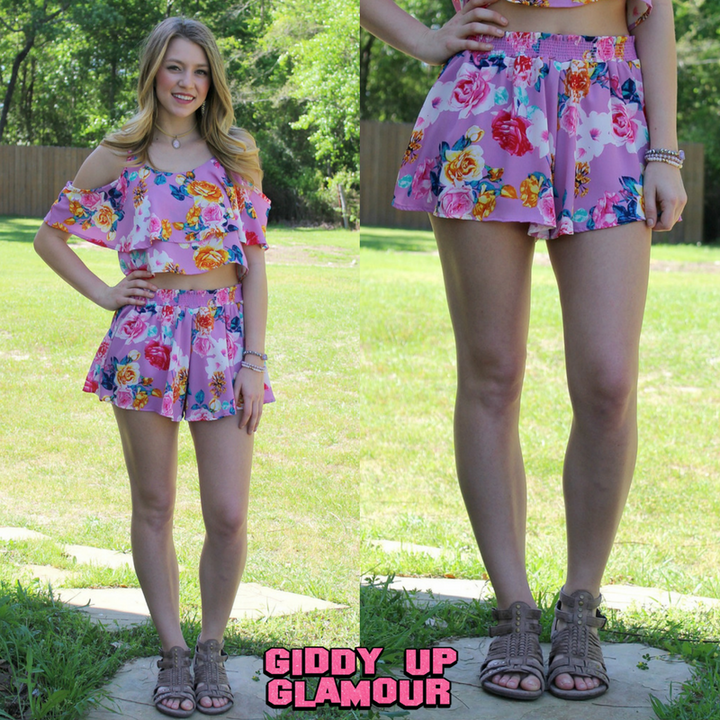 Last Chance Size Small | Summer Side of Life Lavender Floral Shorts - Giddy Up Glamour Boutique