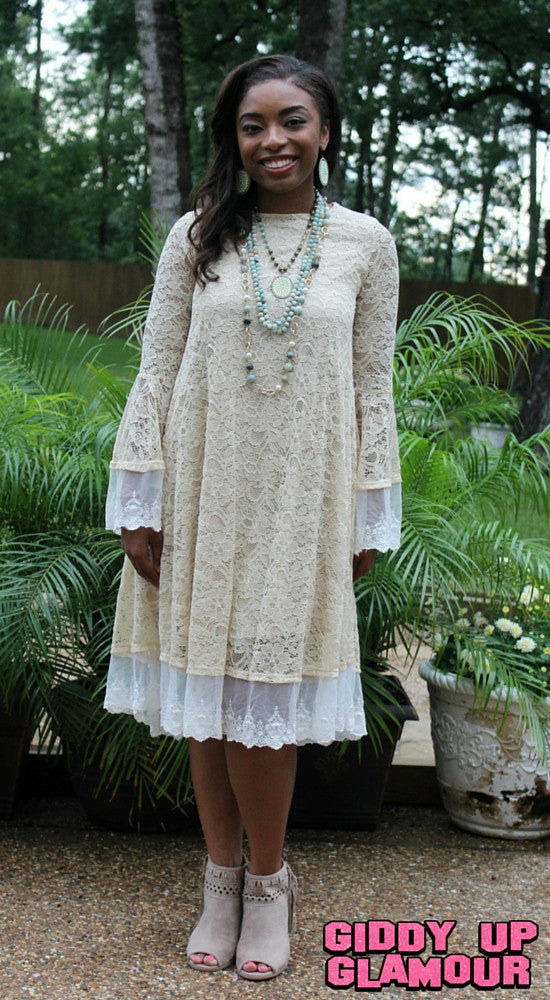 Last Chance Size S | For The Occassion Lace Dress in Taupe - Giddy Up Glamour Boutique