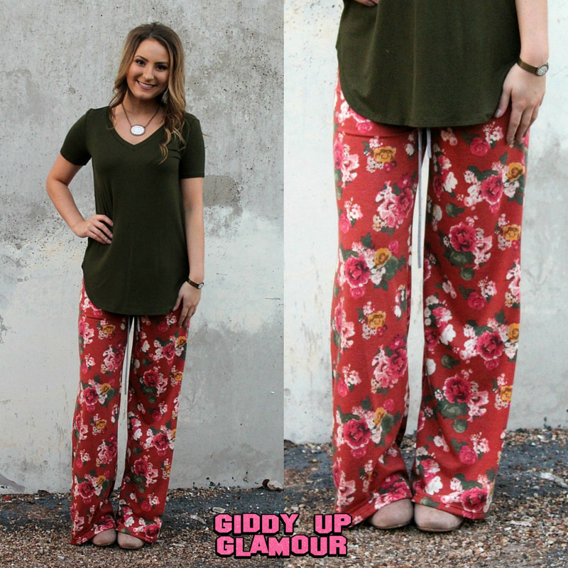 Last Chance Size Small | Sweet Dreams Lounge Pants in Rust Floral