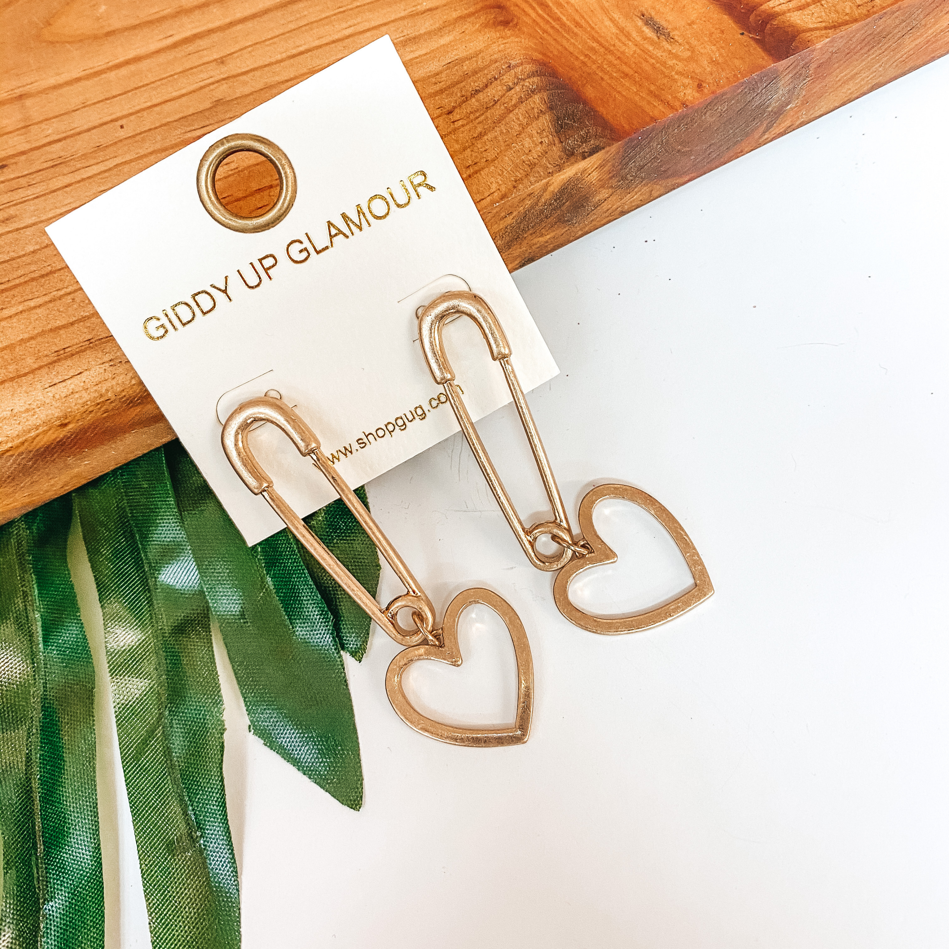 Safely Stylish Heart Dangle Earrings in Gold - Giddy Up Glamour Boutique