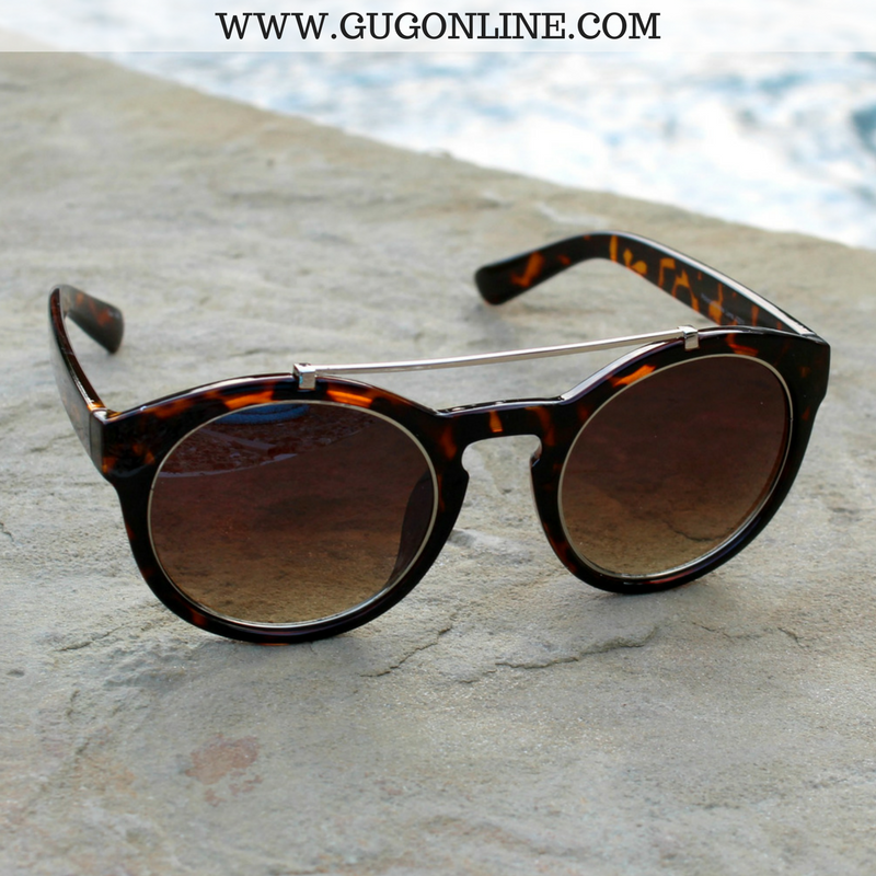 The Quinn Round Aviator Sunglasses in Tortoise with Silver Trim - Giddy Up Glamour Boutique