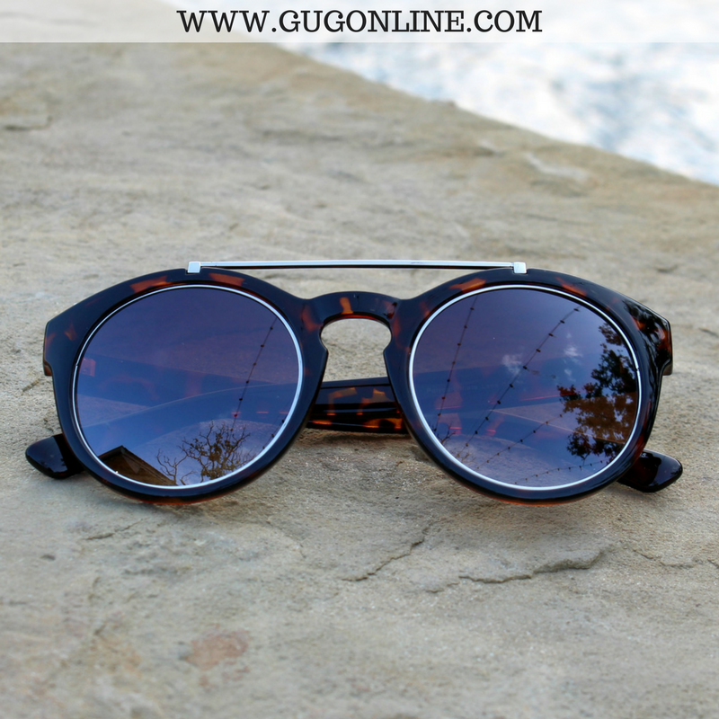The Quinn Round Aviator Sunglasses in Tortoise with Silver Trim - Giddy Up Glamour Boutique