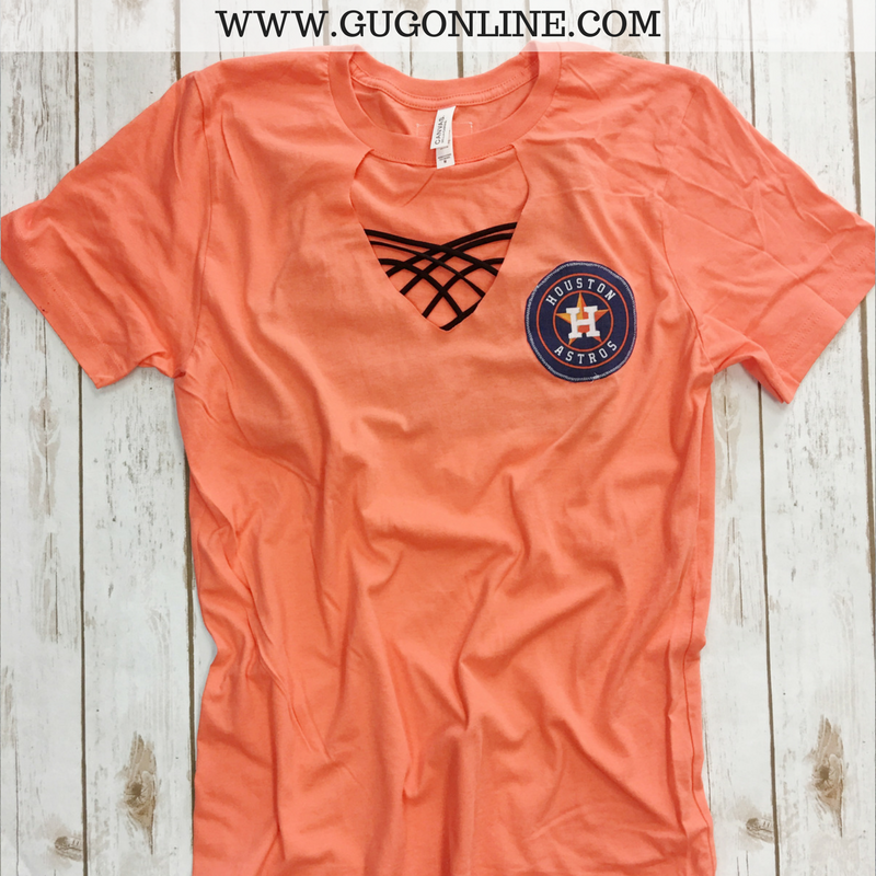 Go Astros Short Sleeve Tee in Orange with Keyhole 3XL