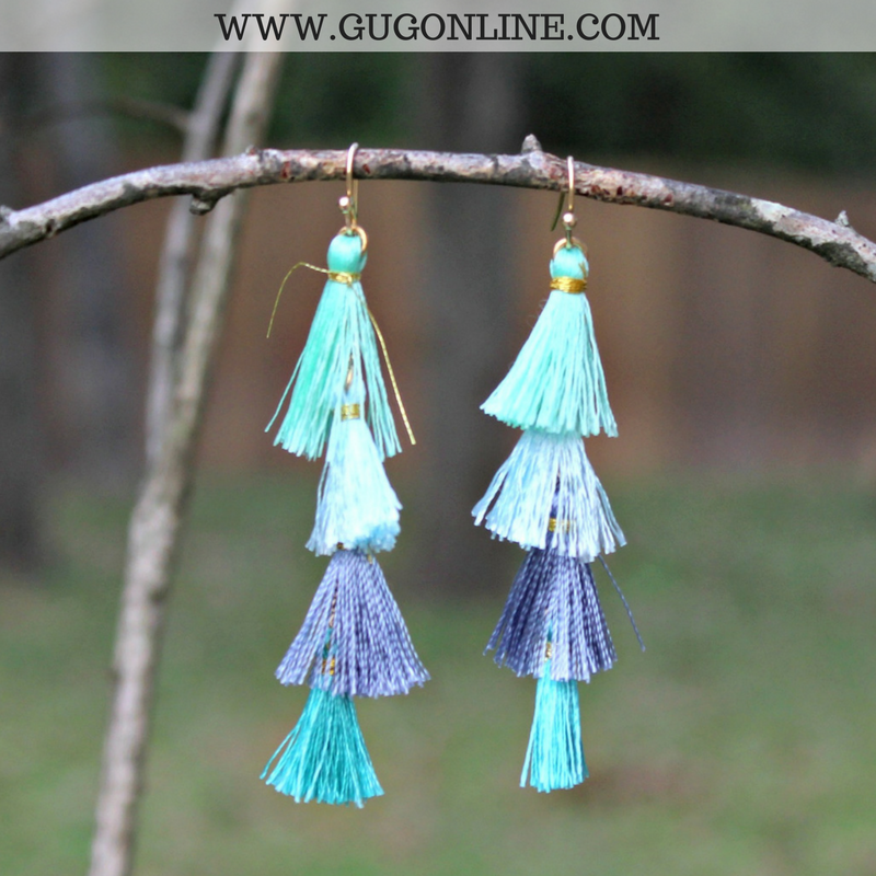 Ombre Tassel Earrings in Turquoise - Giddy Up Glamour Boutique