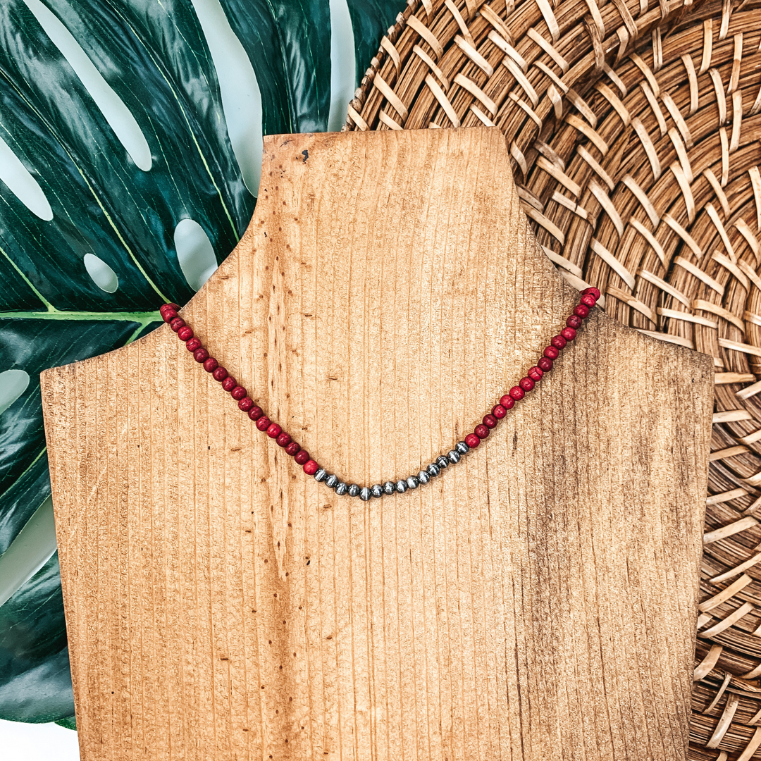 Small Stone Beaded Necklace with Navajo Beads In Maroon - Giddy Up Glamour Boutique