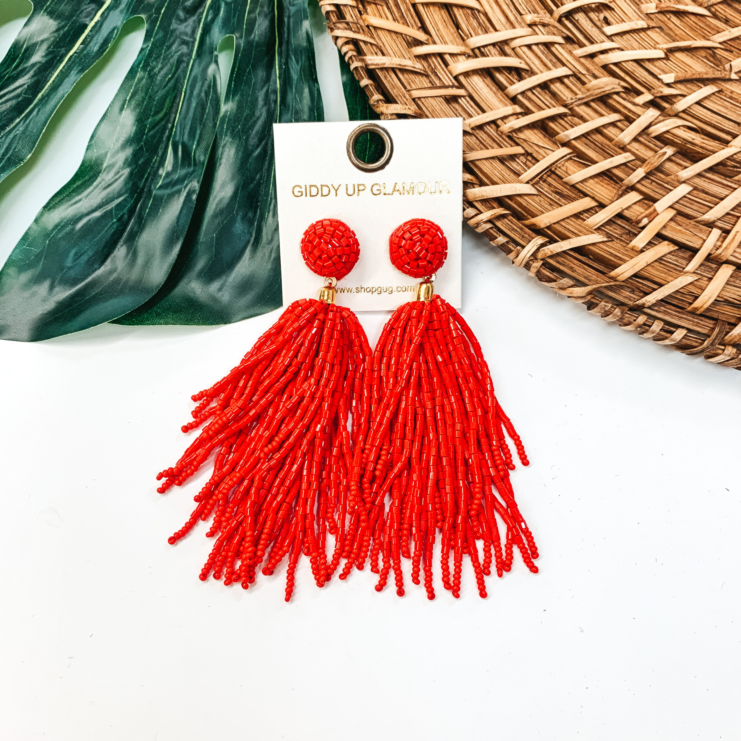 Crash My Party Seed Bead Tassel Earrings In Red - Giddy Up Glamour Boutique