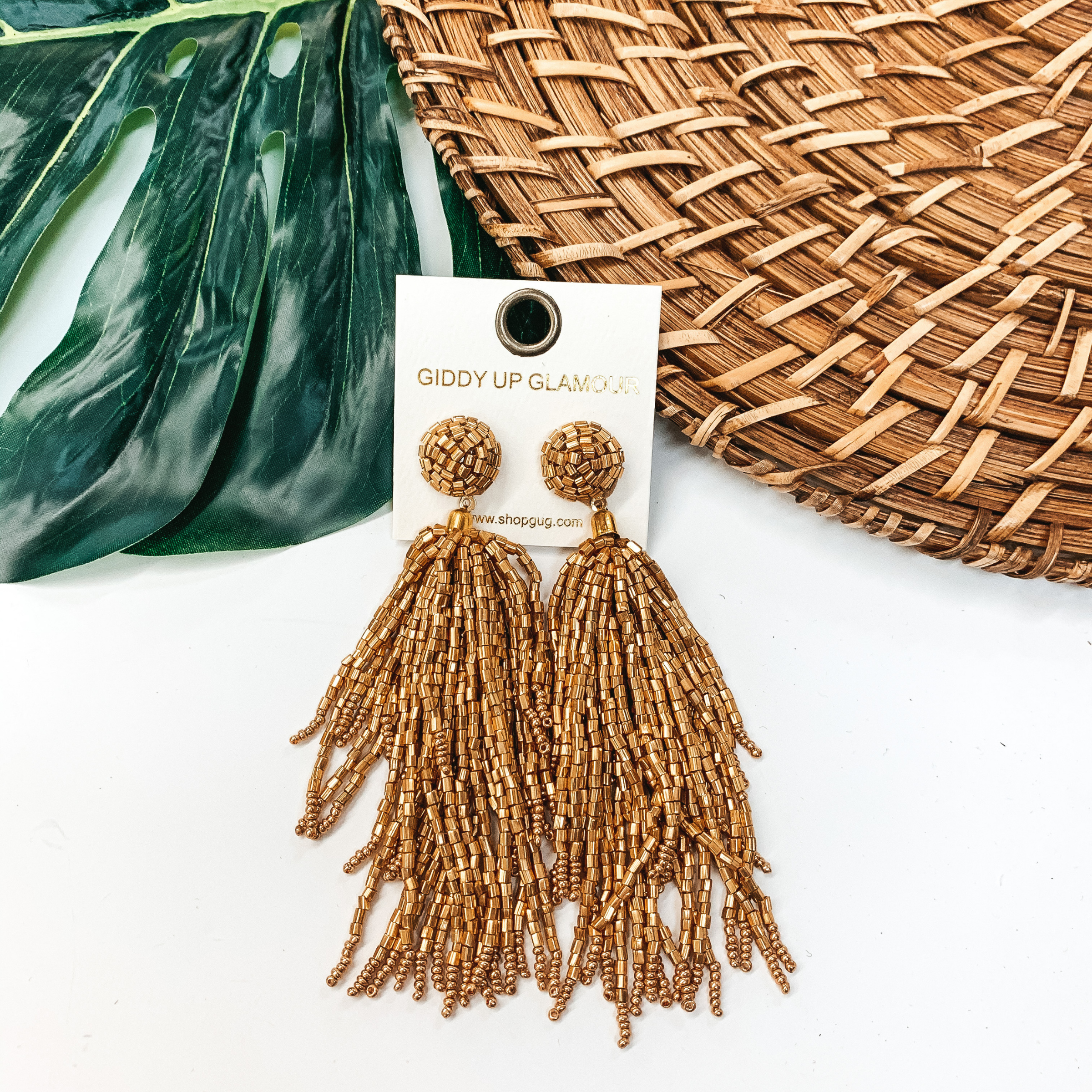 Crash My Party Seed Bead Tassel Earrings In Gold - Giddy Up Glamour Boutique