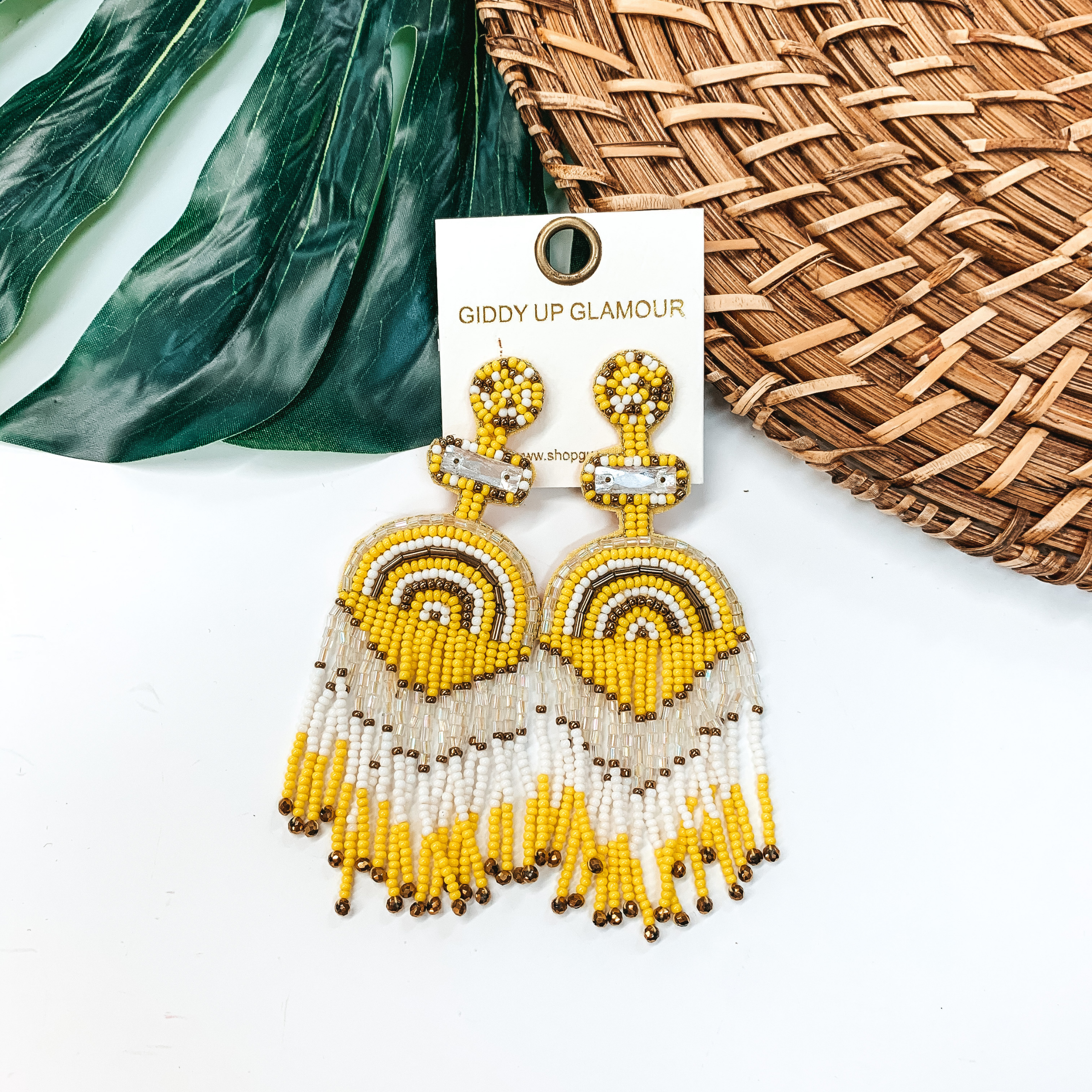 Balcony Views Seed Bead Fringe Earrings in Yellow - Giddy Up Glamour Boutique