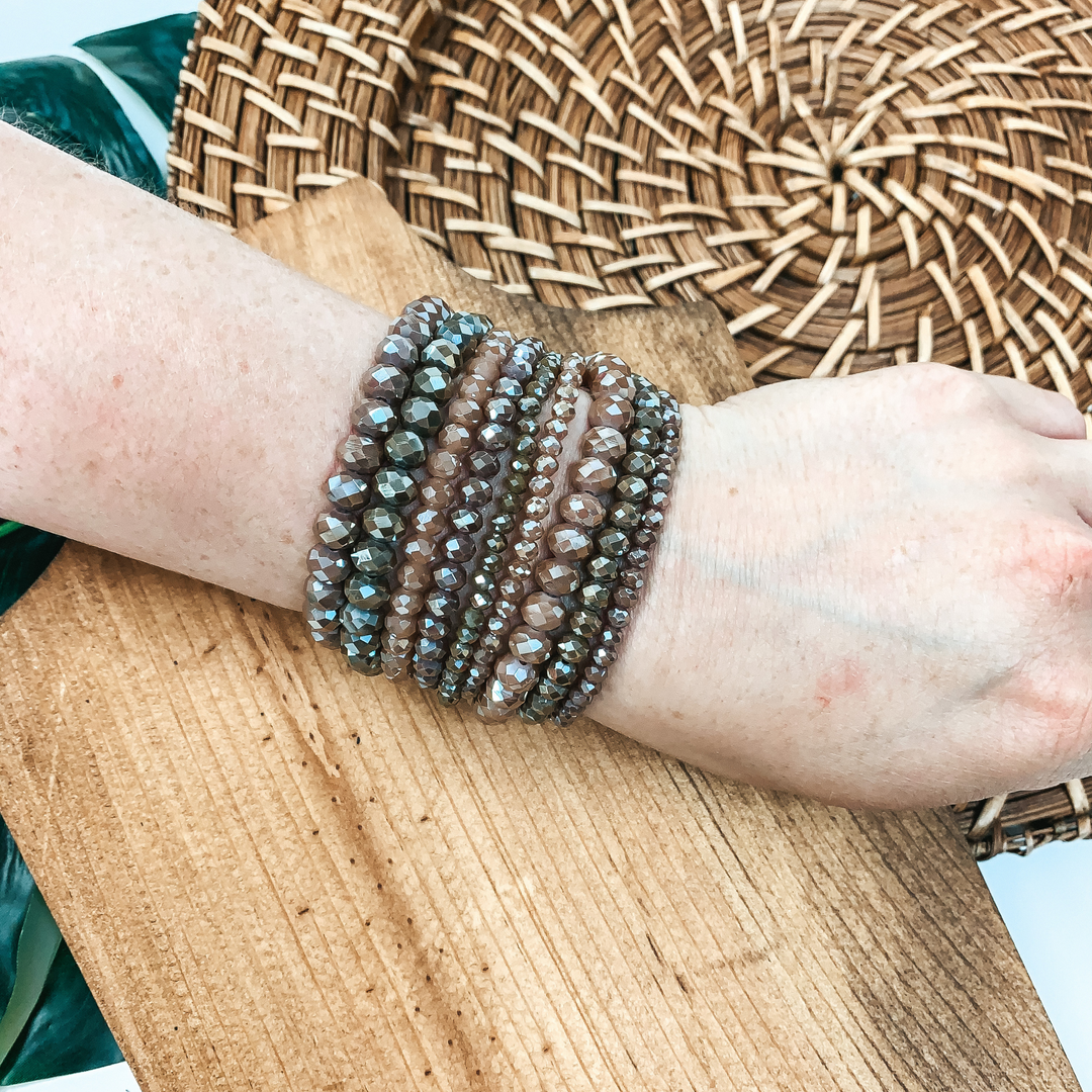 Nine Piece Crystal Bracelet Set in Mocha Brown - Giddy Up Glamour Boutique