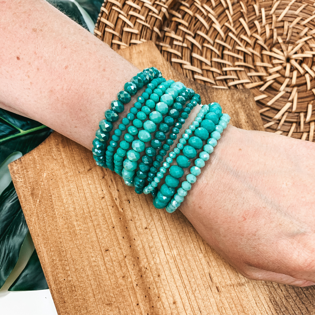 Nine Piece Crystal Bracelet Set in Mint - Giddy Up Glamour Boutique