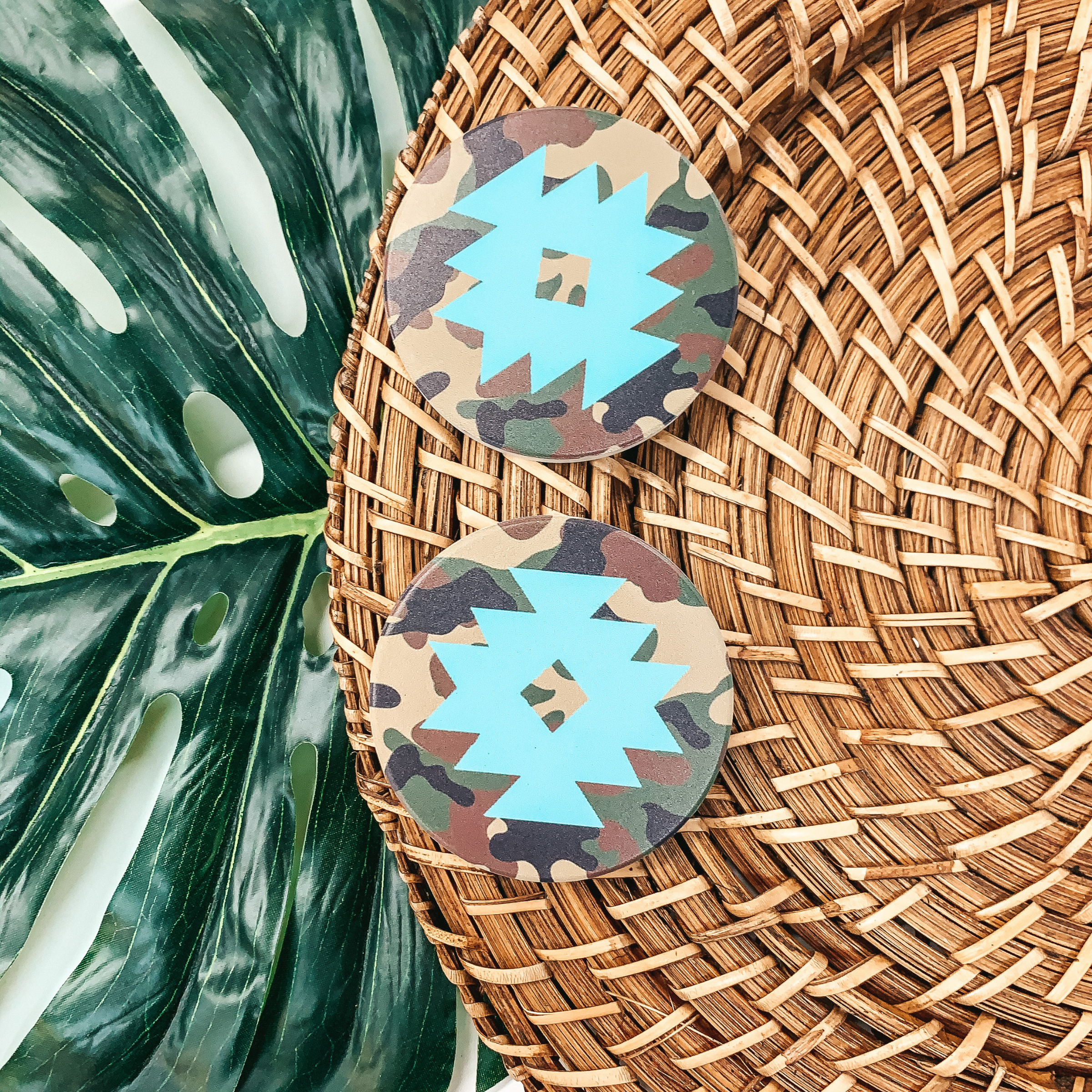 Set of Two | Camo Navajo Inspired Car Coasters - Giddy Up Glamour Boutique