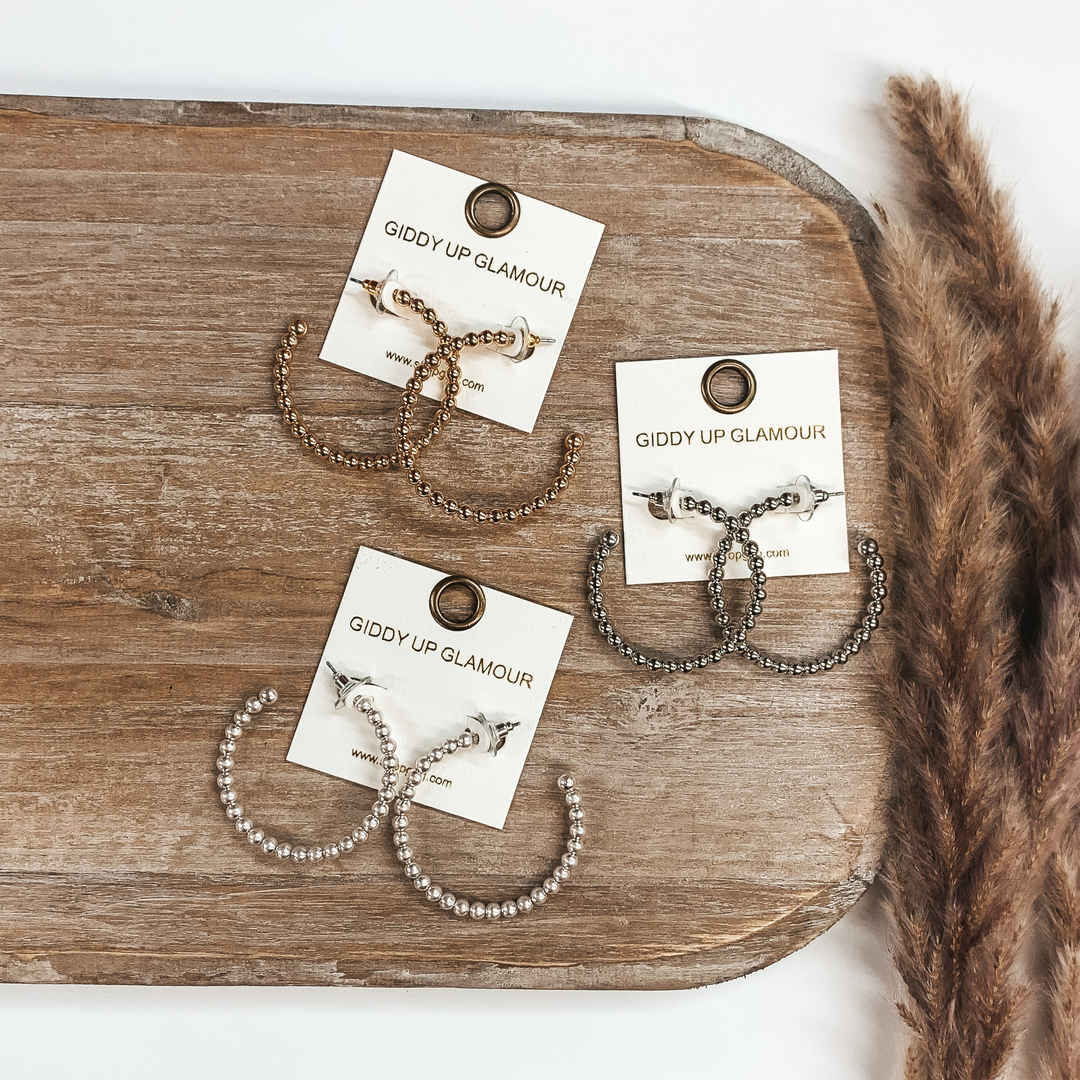 Beaded Bliss Medium Hoops in Silver - Giddy Up Glamour Boutique
