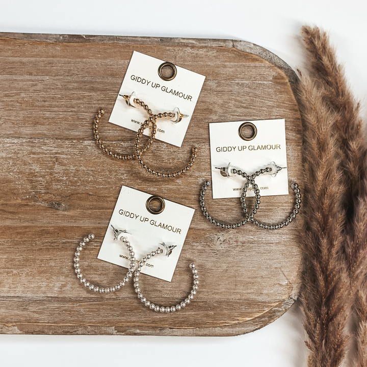 Beaded Bliss Medium Hoops in Silver - Giddy Up Glamour Boutique
