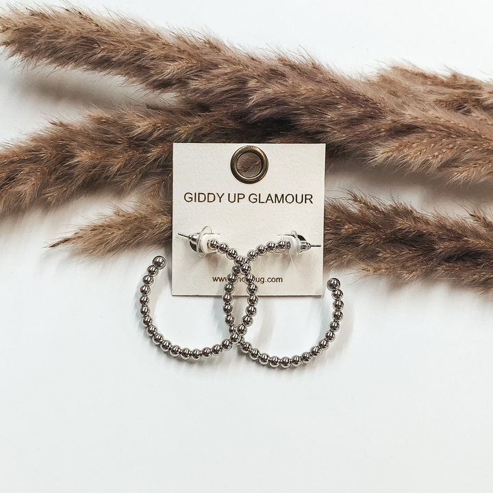 Beaded Bliss Medium Hoops in Silver - Giddy Up Glamour Boutique