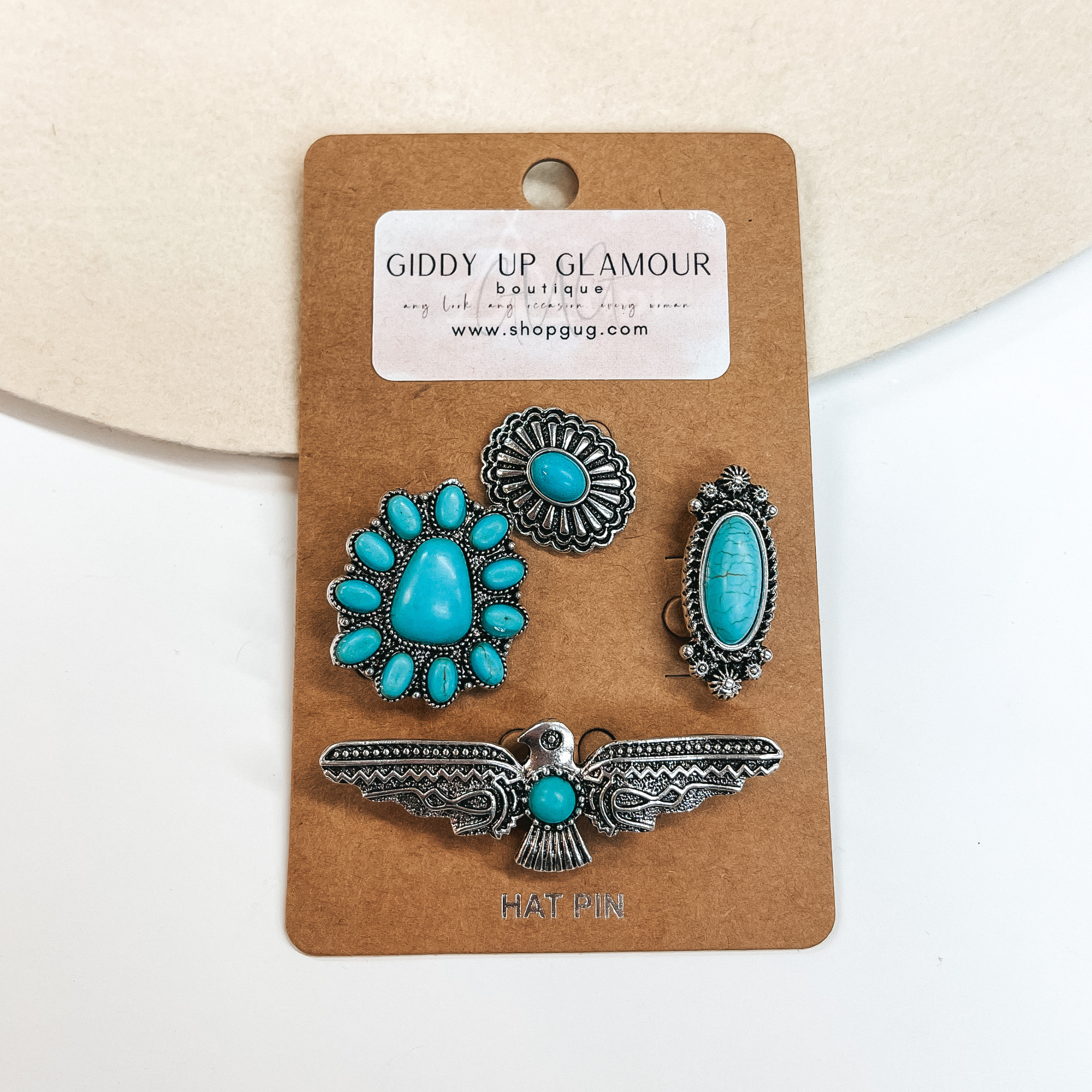 Western Thunderbird Hat Pin Set in Silver/Turquoise - Giddy Up Glamour Boutique