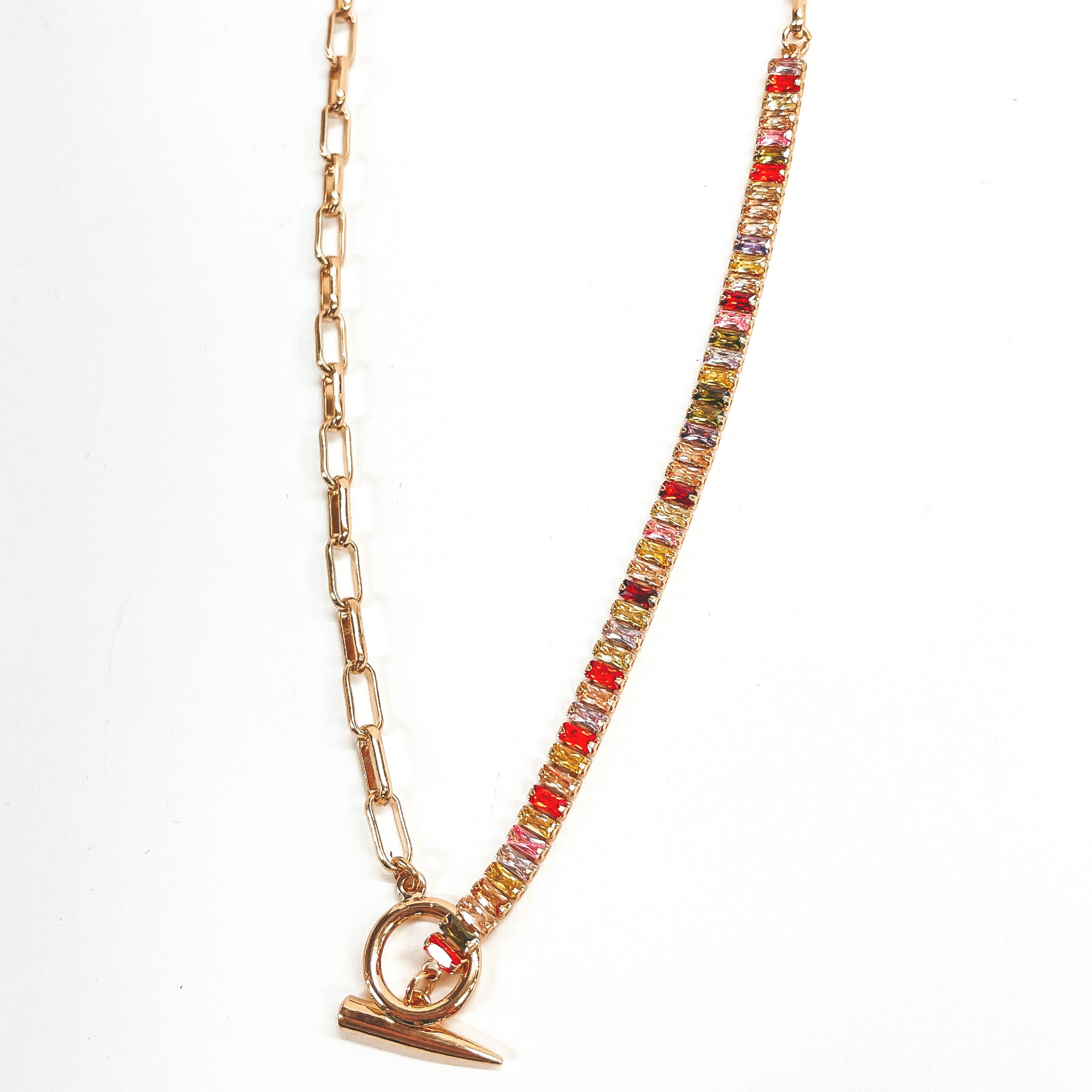 Rhinestones and Chains Necklace in Multicolor - Giddy Up Glamour Boutique