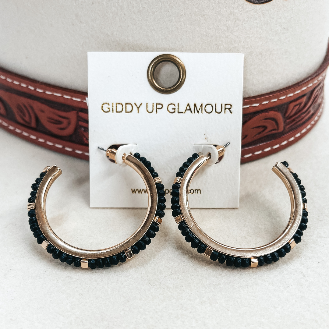 Gold Hoops with Wood Beads and Gold Spacers in Black - Giddy Up Glamour Boutique