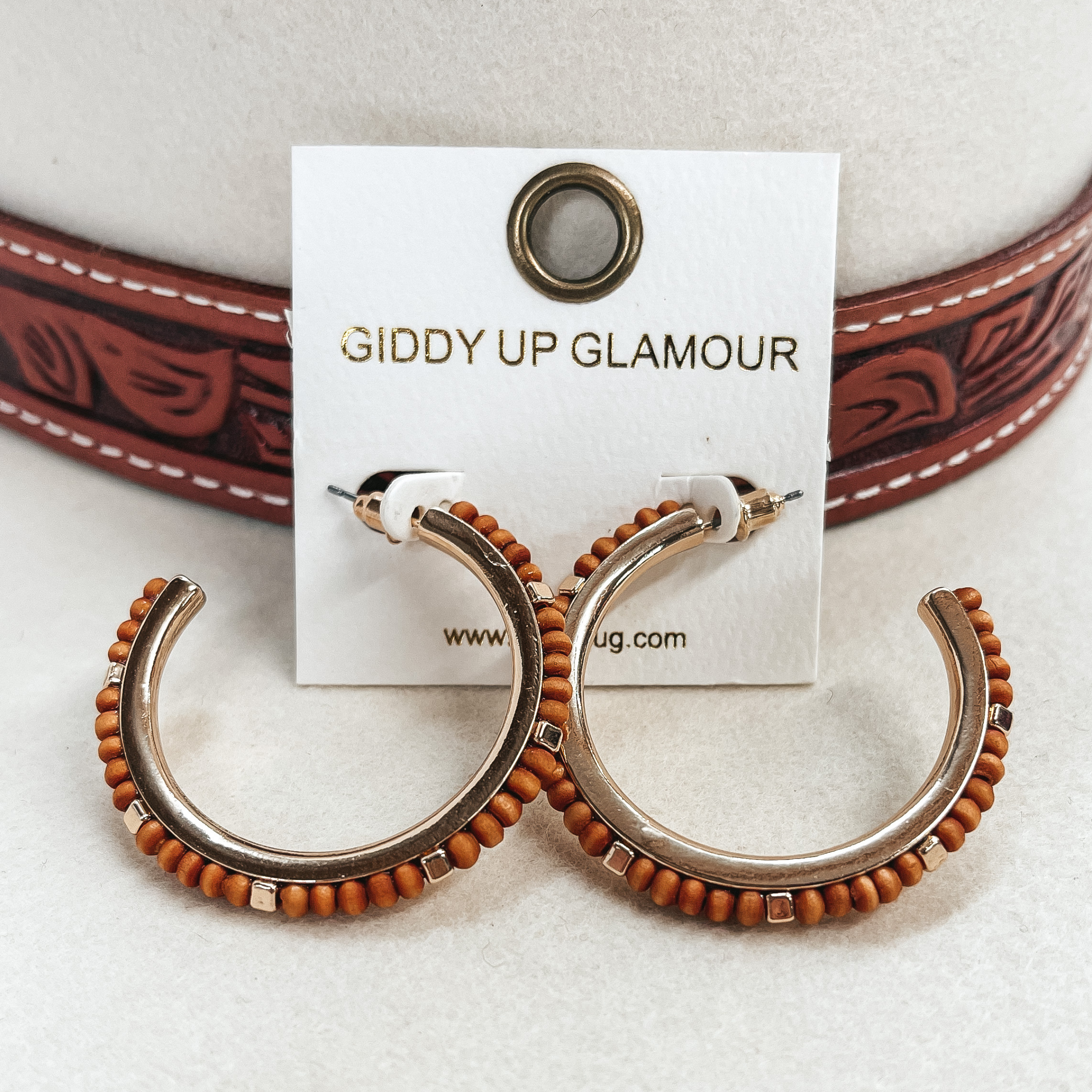 Gold Hoops with Wood Beads and Gold Spacers in Brown - Giddy Up Glamour Boutique