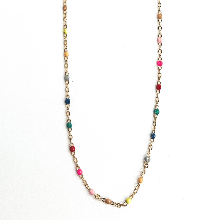 36 Inch Gold Necklace with Multicolored Beads - Giddy Up Glamour Boutique
