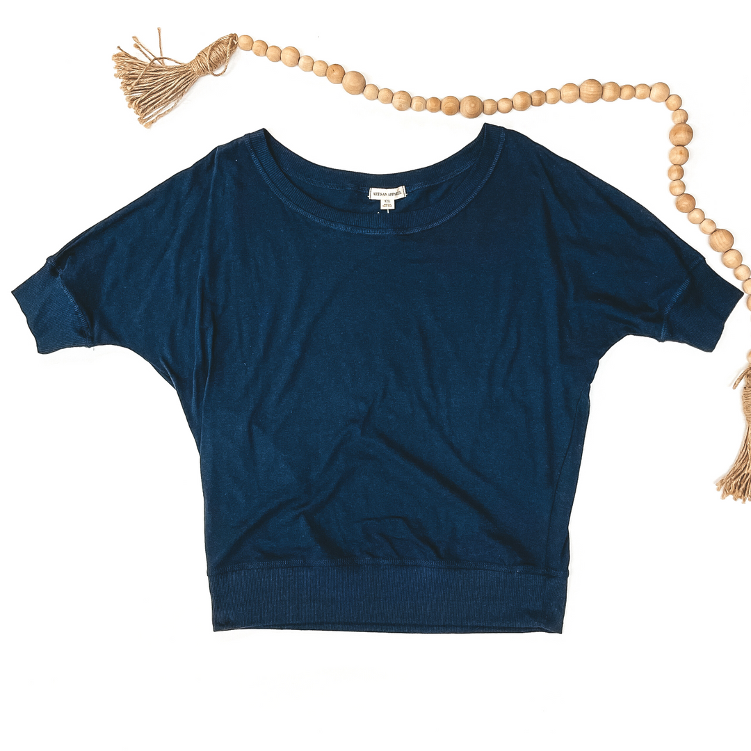 Navy Blue 3/4 Sleeve Top - Giddy Up Glamour Boutique
