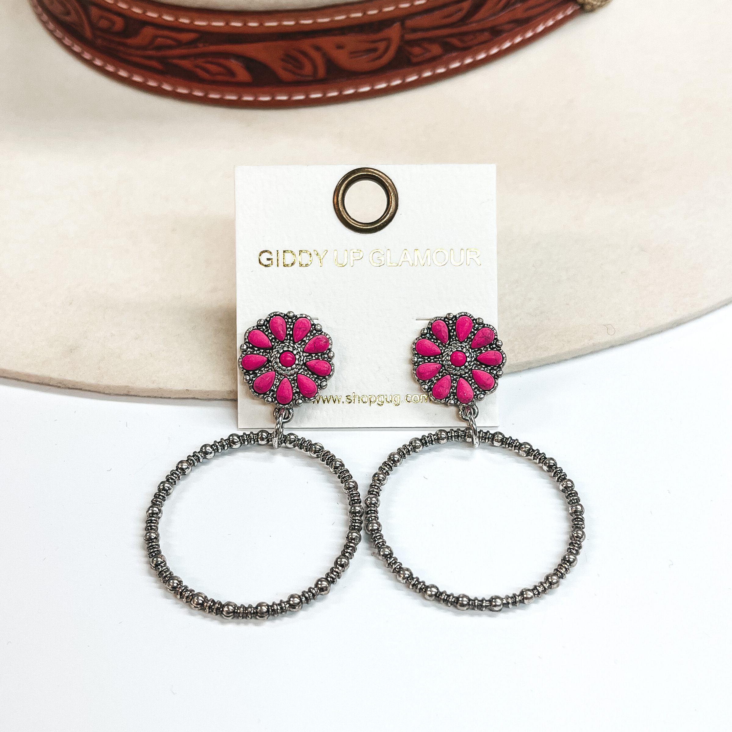 Sway to the Music Circle Cluster Post Earrings with Circle Drop in Pink - Giddy Up Glamour Boutique