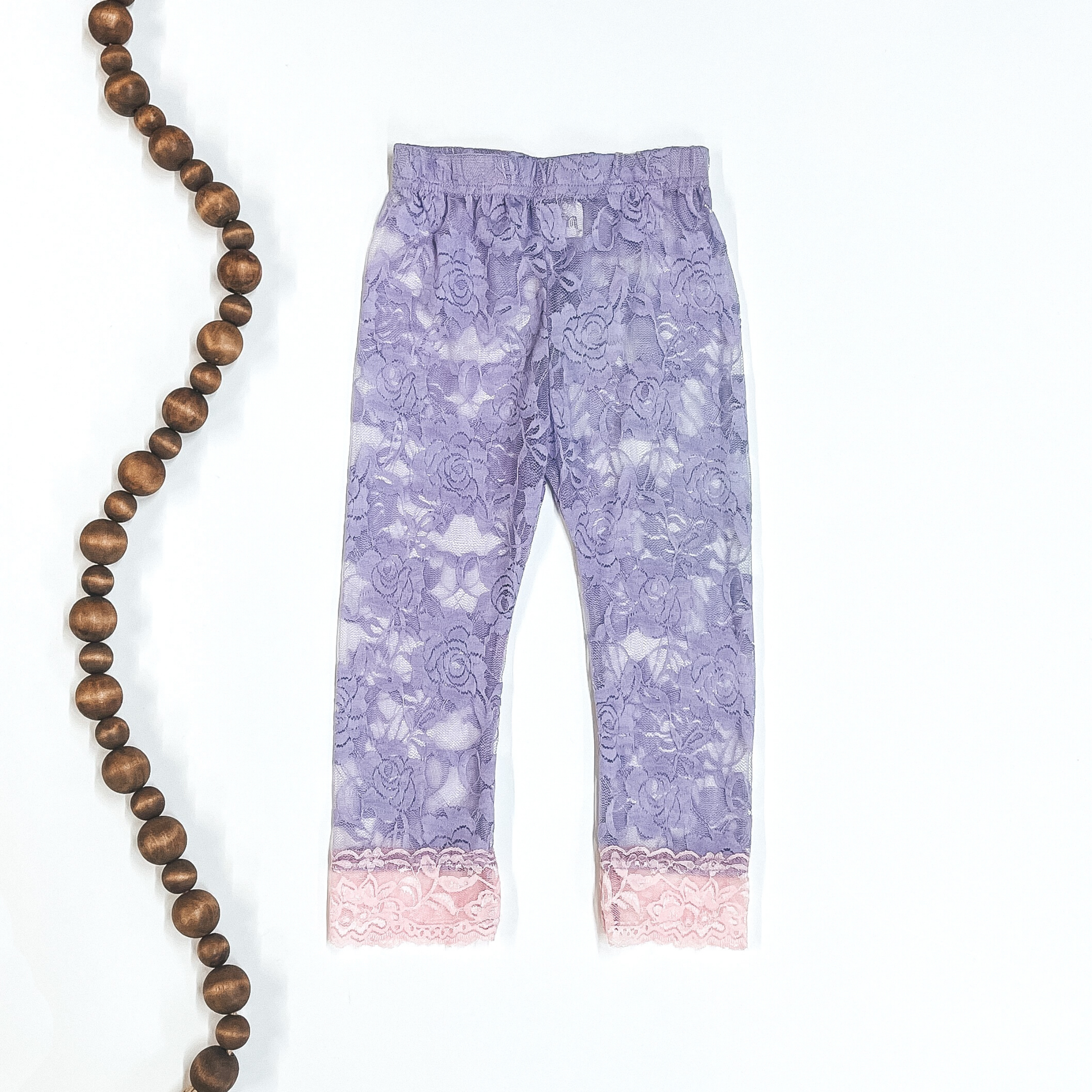 Last Chance Size Toddler Medium | Children's Lace Leggings in Purple with Light Pink Hem | ONLY 1 LEFT! - Giddy Up Glamour Boutique