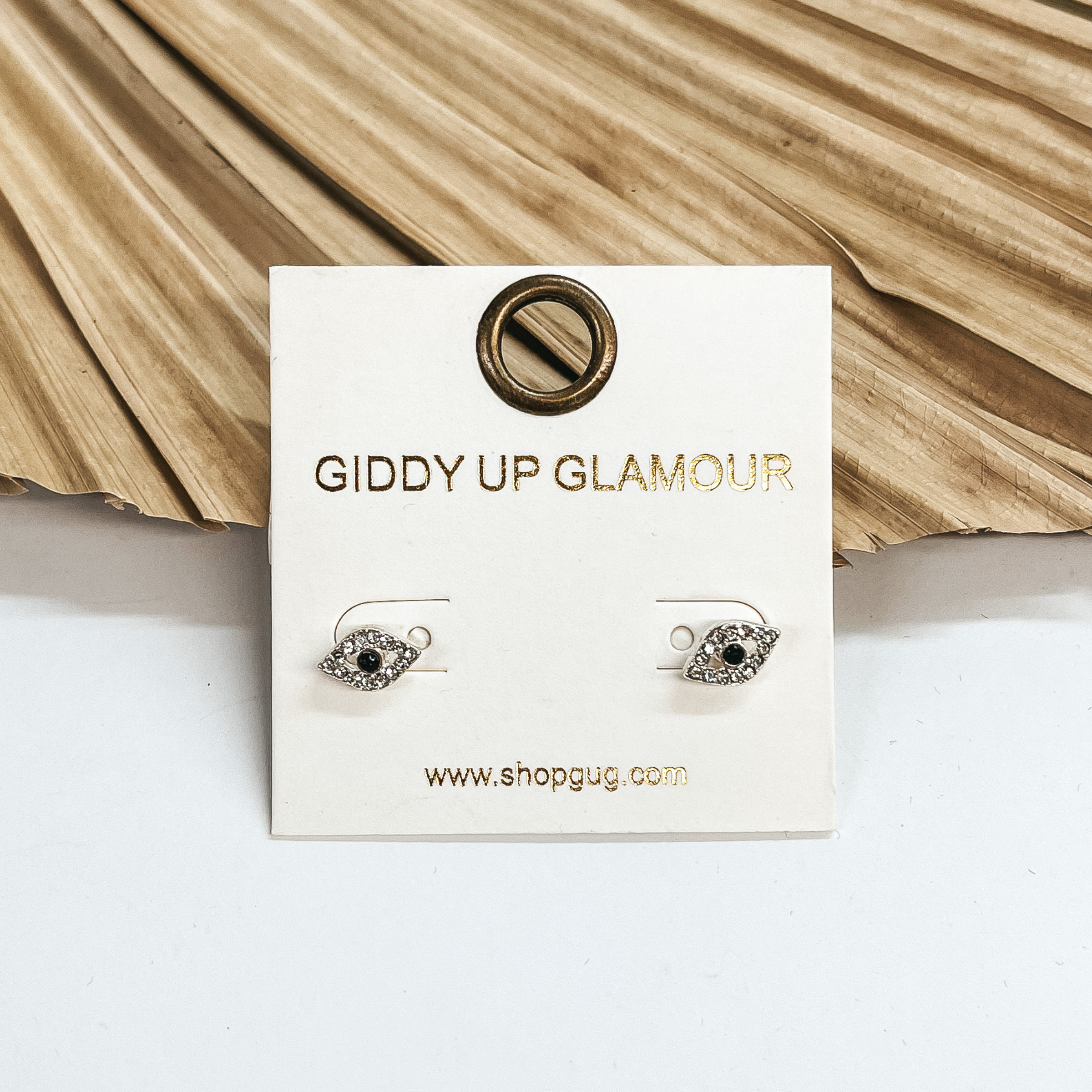 CZ Crystal Evil Eye Studs in Black and Silver Tone - Giddy Up Glamour Boutique