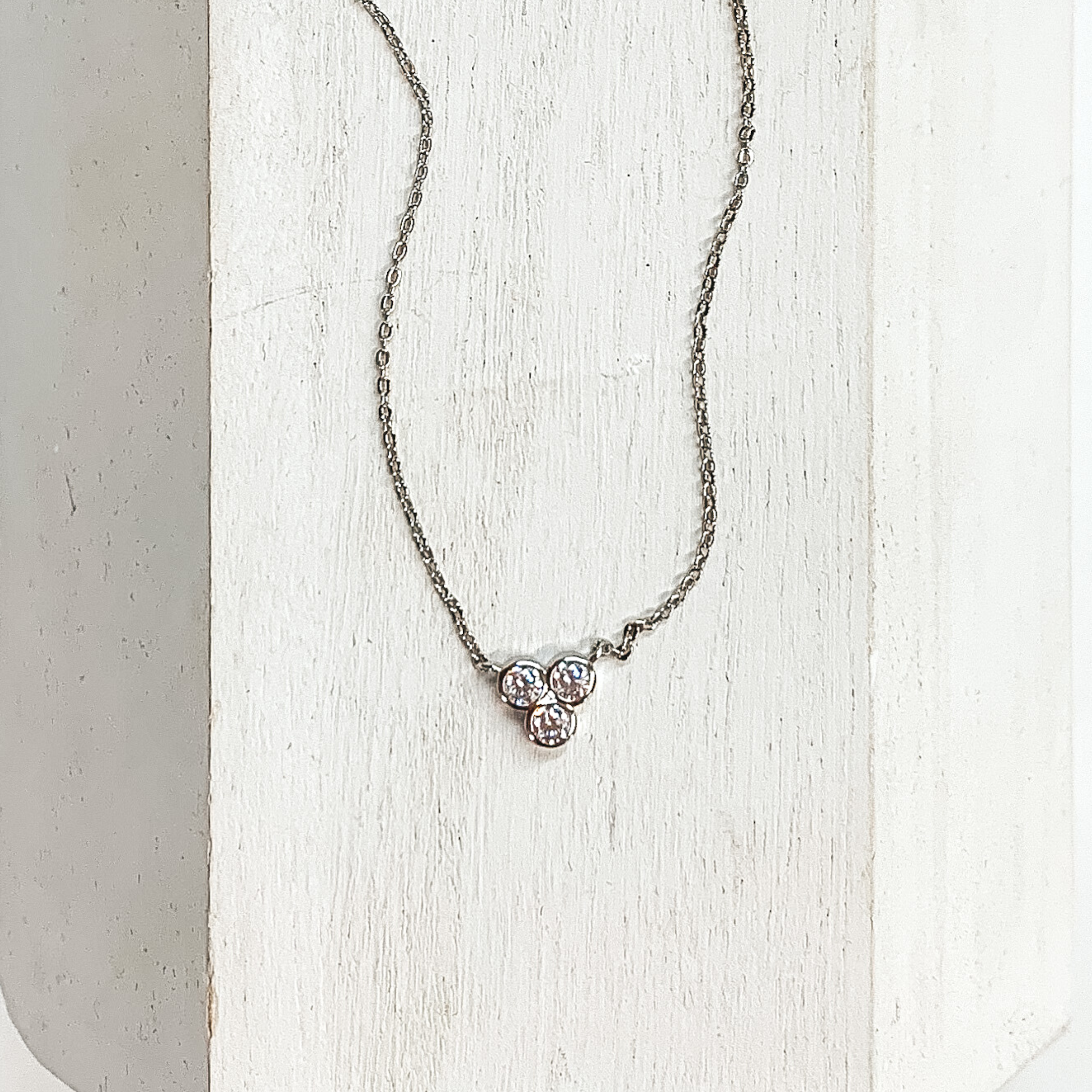 Good Daze Necklace with 3mm CZ Crystals in a Bezel Cluster in Silver - Giddy Up Glamour Boutique