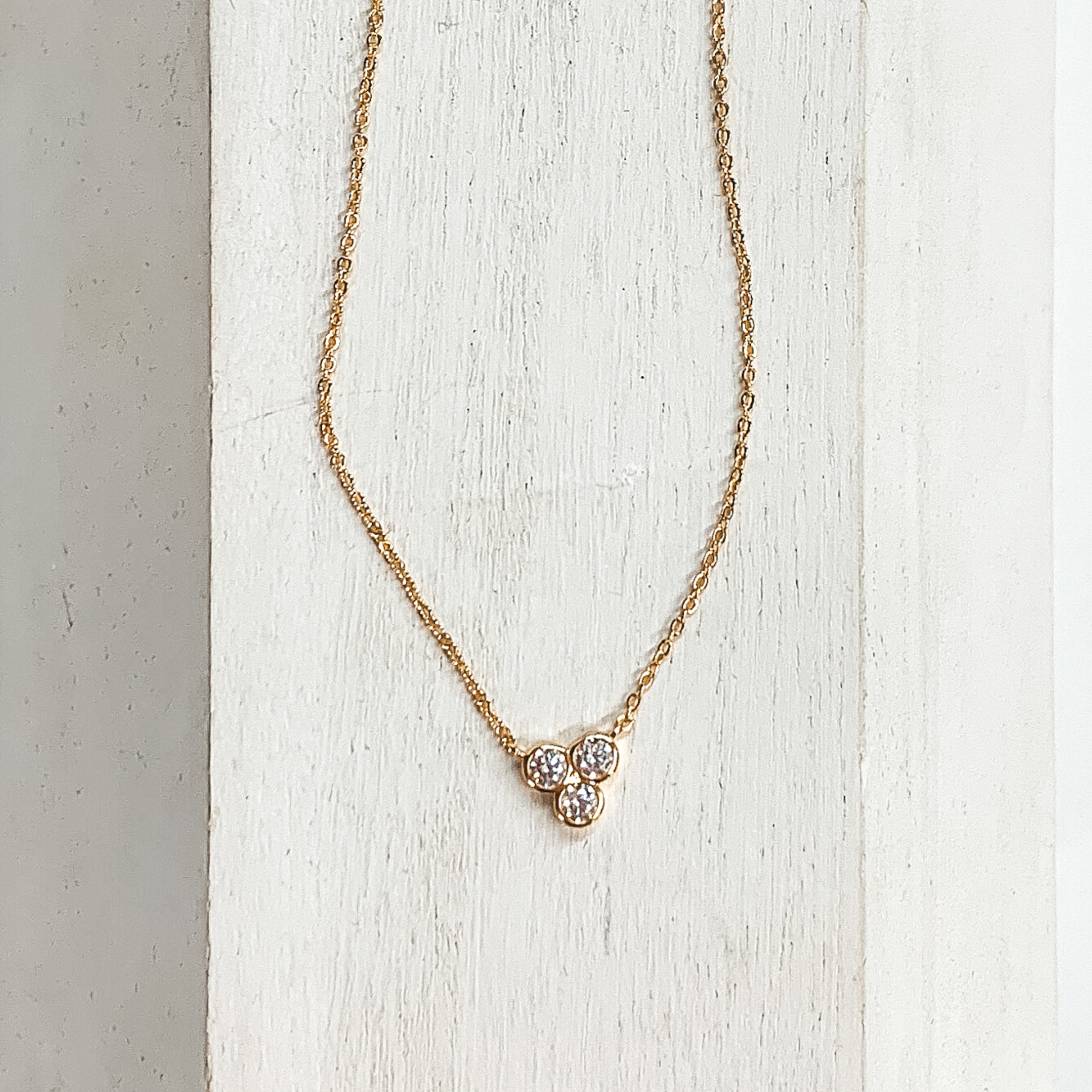 Good Daze Necklace with 3mm CZ Crystals in a Bezel Cluster in Gold - Giddy Up Glamour Boutique