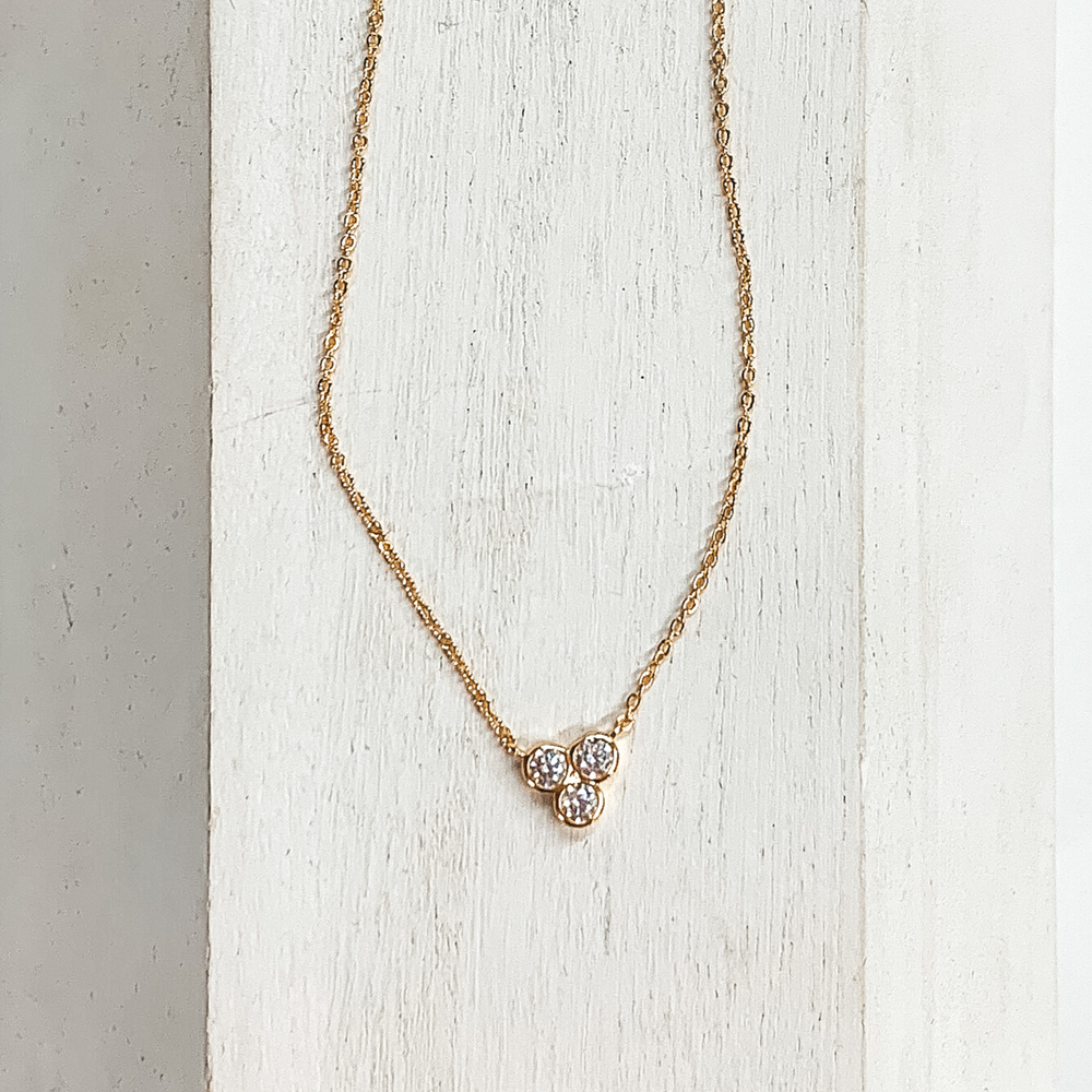 Good Daze Necklace with 3mm CZ Crystals in a Bezel Cluster in Gold - Giddy Up Glamour Boutique