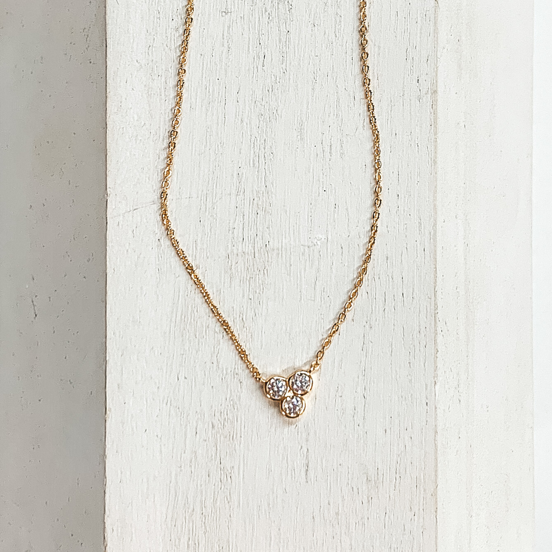 Good Daze Necklace with 3mm CZ Crystals in a Bezel Cluster in Gold - Giddy Up Glamour Boutique