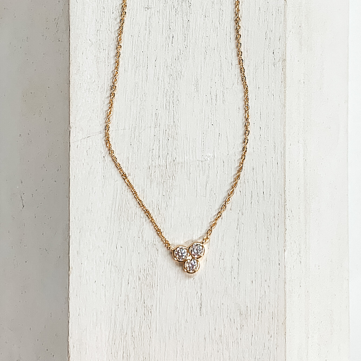 Good Daze Necklace with 3mm CZ Crystals in a Bezel Cluster in Gold - Giddy Up Glamour Boutique