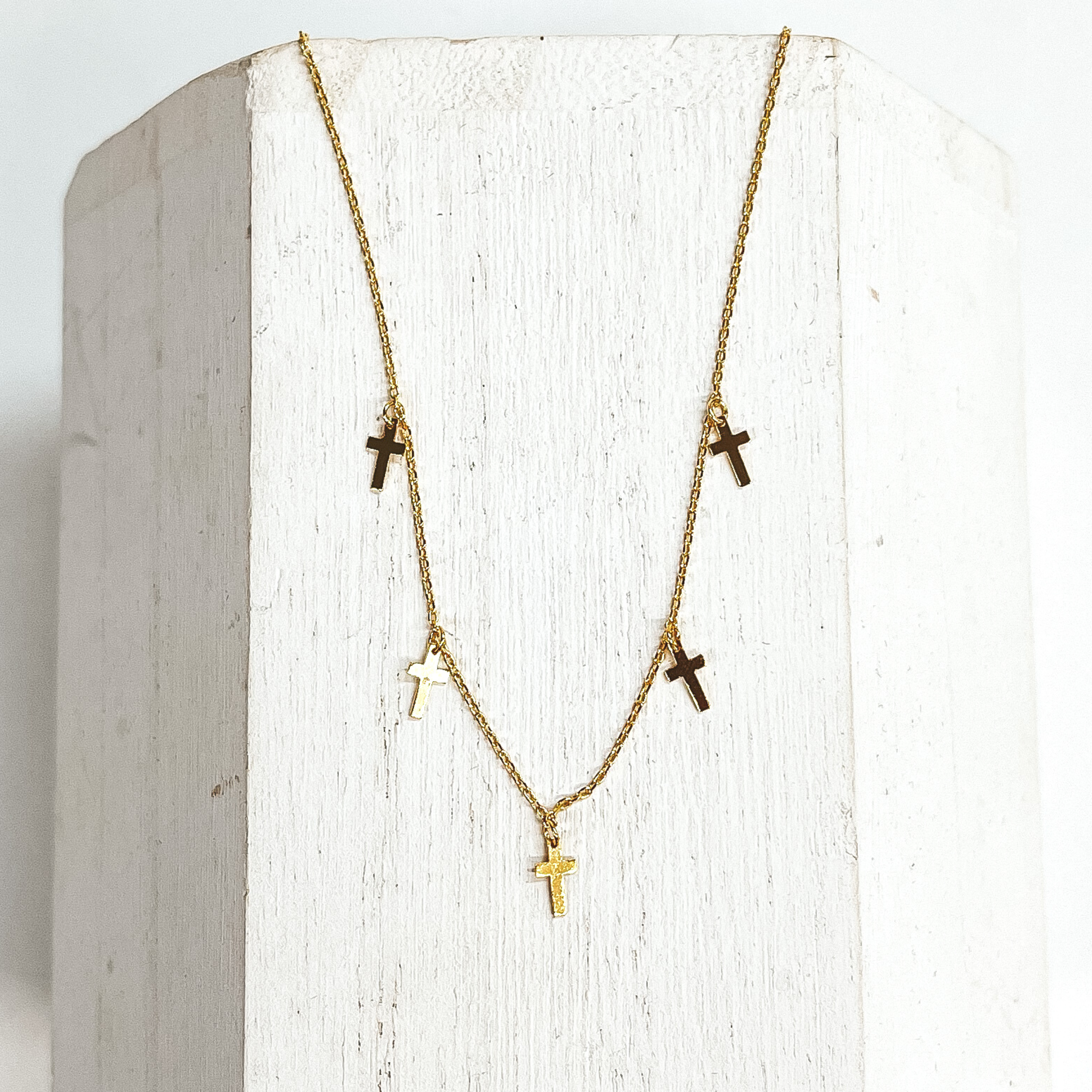 Gold Dipped Dainty Chain Necklace with Cross Charms - Giddy Up Glamour Boutique