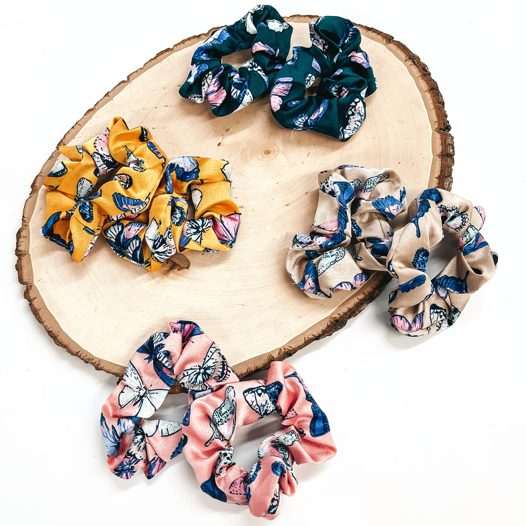 Satin Butterfly Print Scrunchies - Giddy Up Glamour Boutique