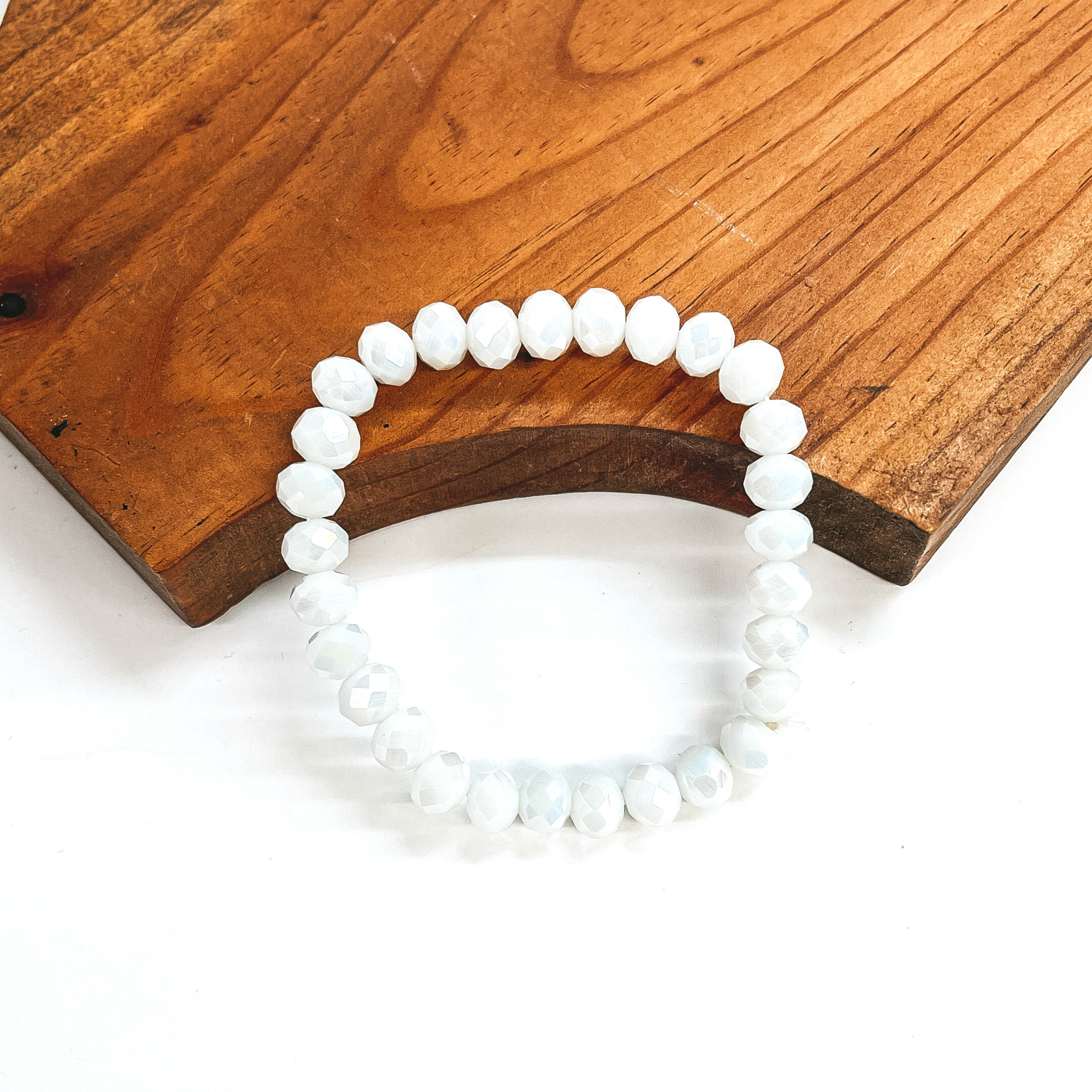 Buy 3 for $10 | Crystal Beaded Stacker Bracelet in White Pearl AB - Giddy Up Glamour Boutique