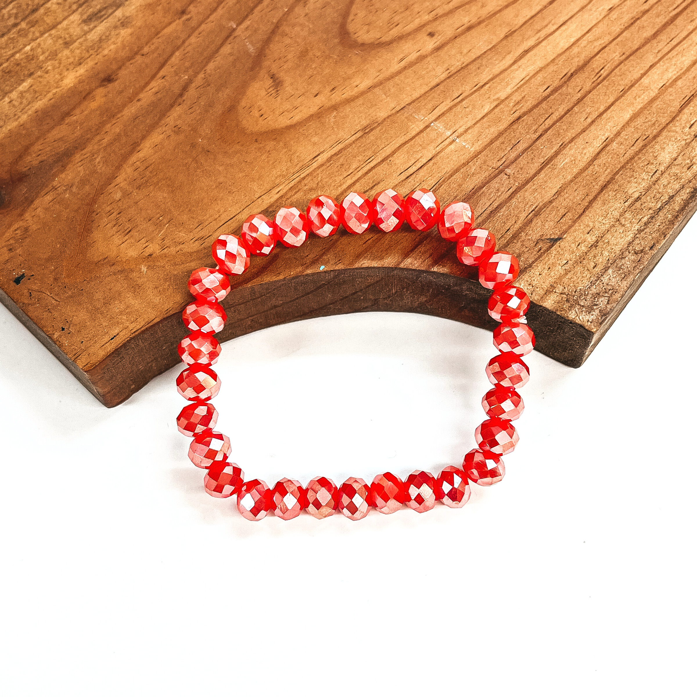 Buy 3 for $10 | Crystal Beaded Stacker Bracelet in Red Orange AB - Giddy Up Glamour Boutique