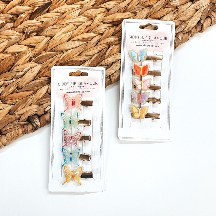 Buy 3 for $10 | Set of Five |  Small Gold Tone Butterfly Clips in Different Patterns - Giddy Up Glamour Boutique