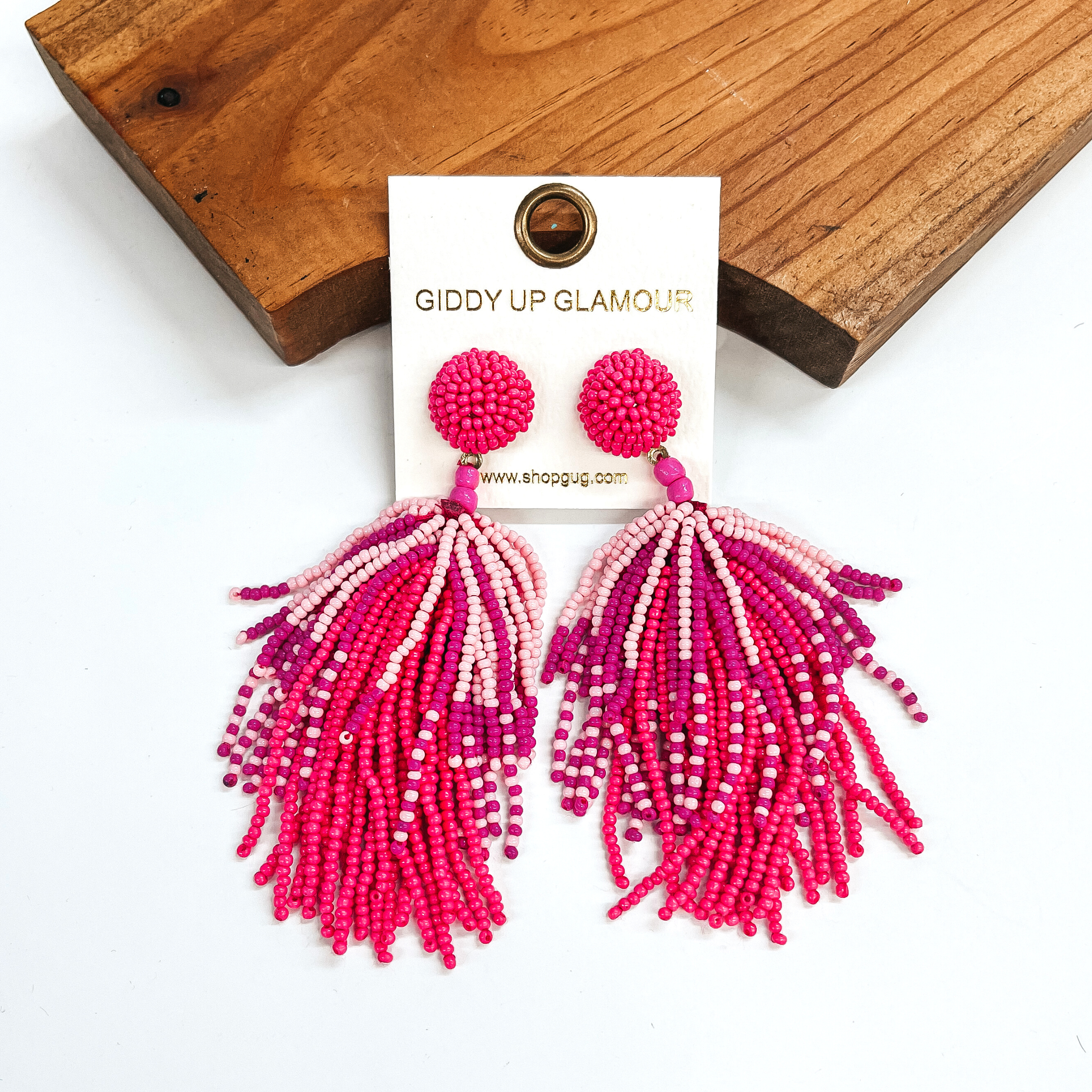 Seed Bead Tassel Earrings In Fuchsia and Light Pink - Giddy Up Glamour Boutique