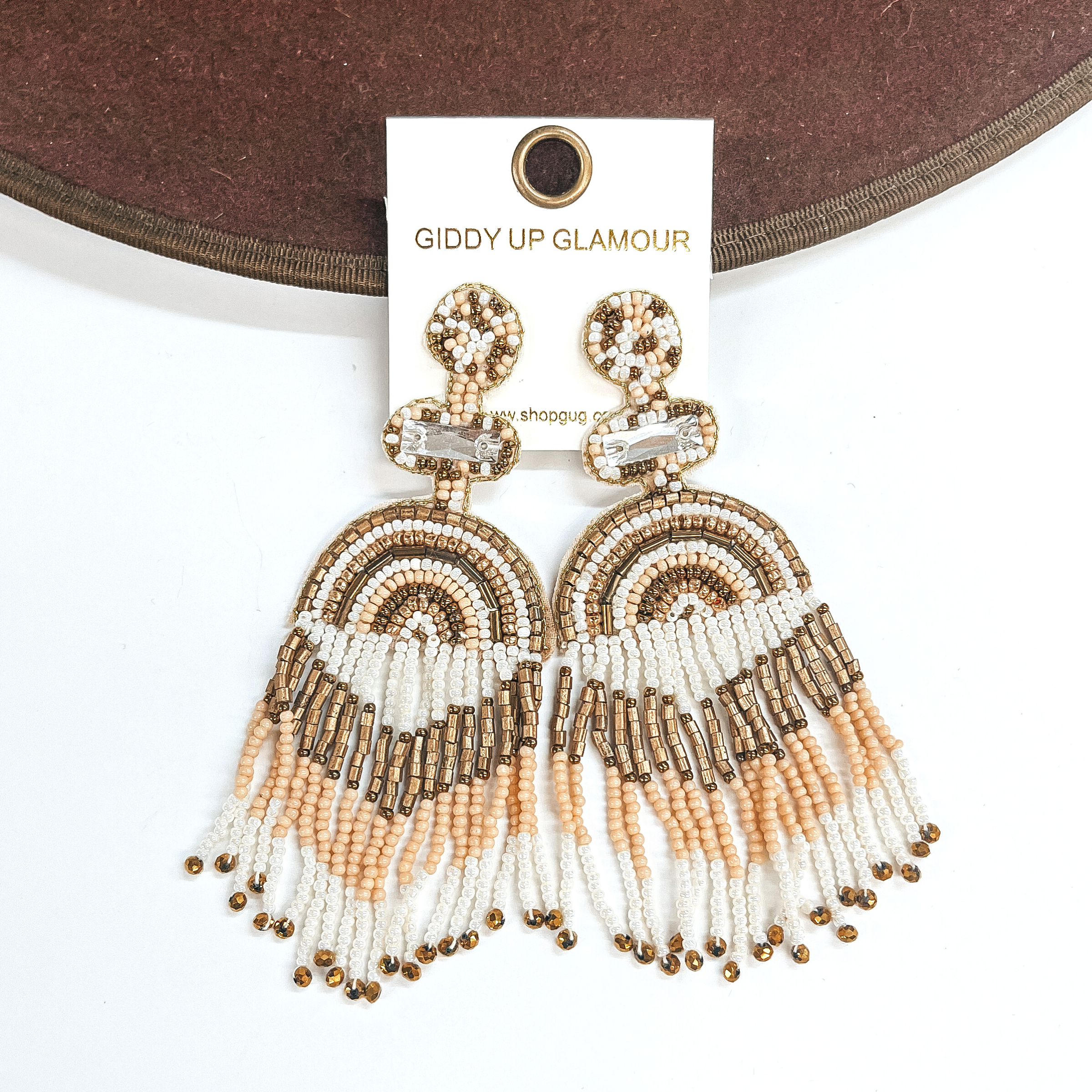 Balcony Views Seed Bead Fringe Earrings in Ivory and Gold - Giddy Up Glamour Boutique