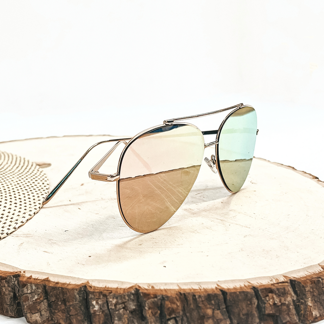 Fall For Me Aviator Style Holographic Sunglasses - Giddy Up Glamour Boutique