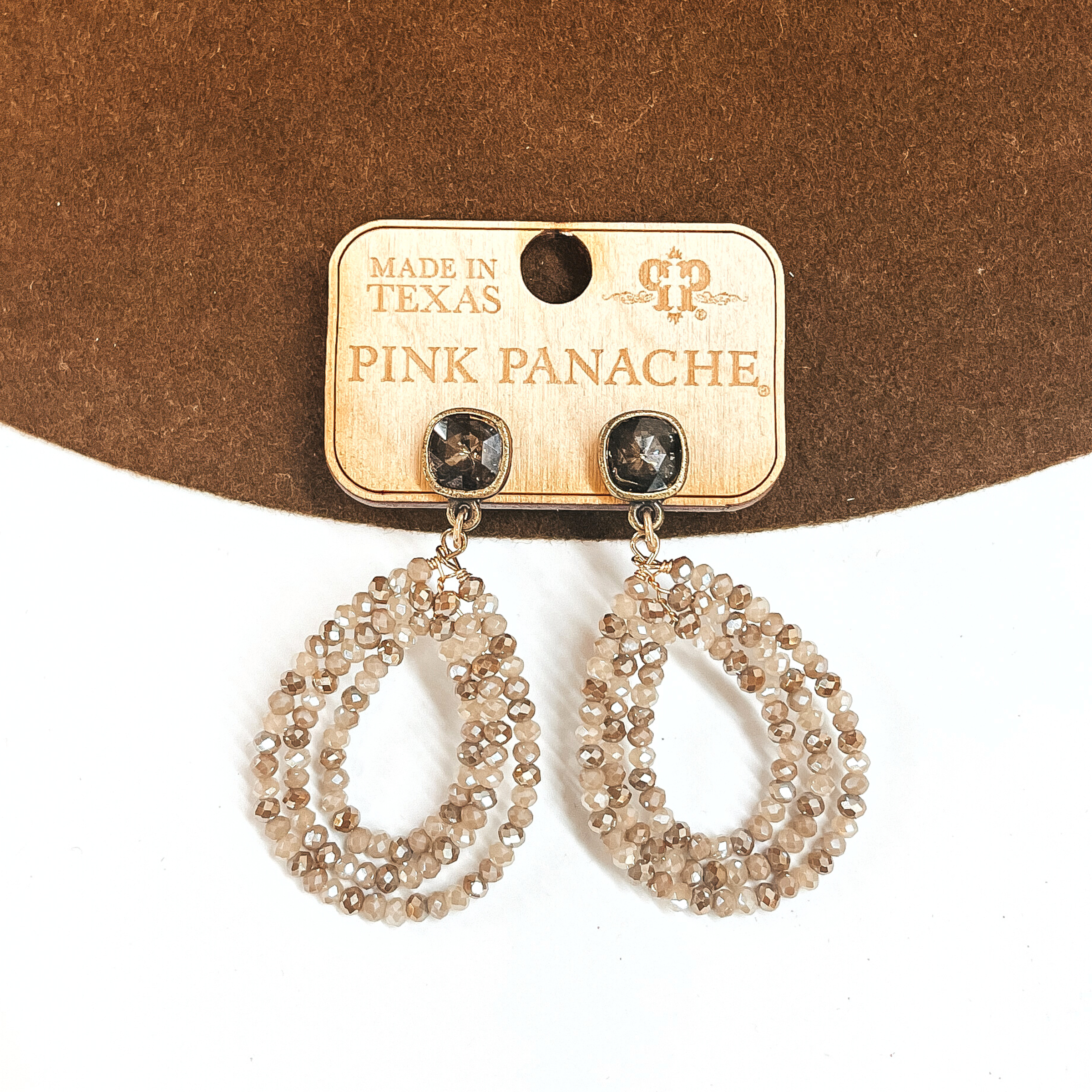 Pink Panache | Light Colorado Ignite Cushion Cut Post Earrings with Triple Layered Teardrop in Cream Mix - Giddy Up Glamour Boutique