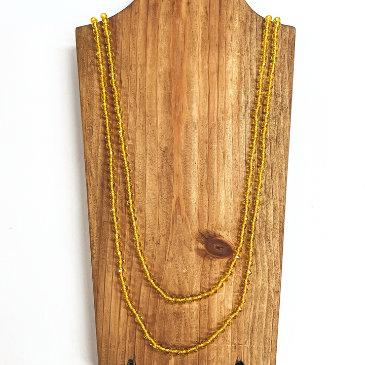 34 Inch Long Layering 6mm Crystal Strand Necklace in Clear Banana Yellow - Giddy Up Glamour Boutique