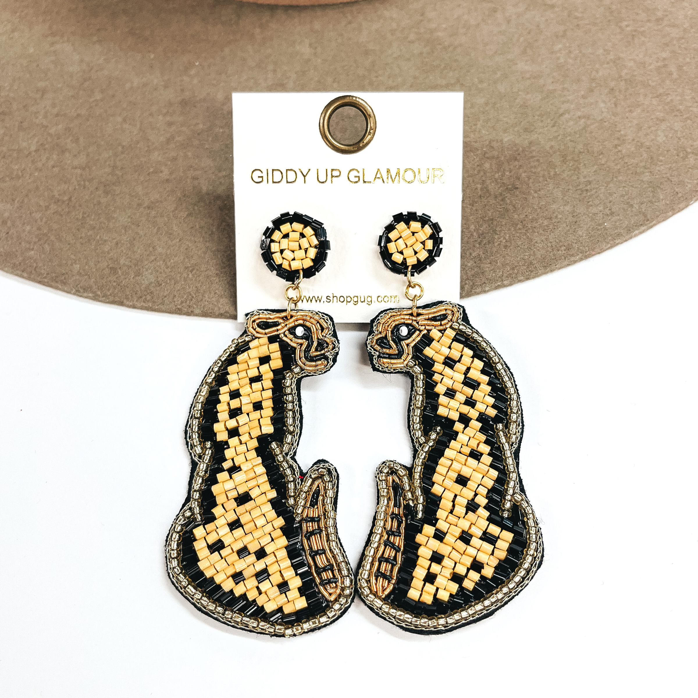 Leopard Beaded Earrings in Black and Tan - Giddy Up Glamour Boutique