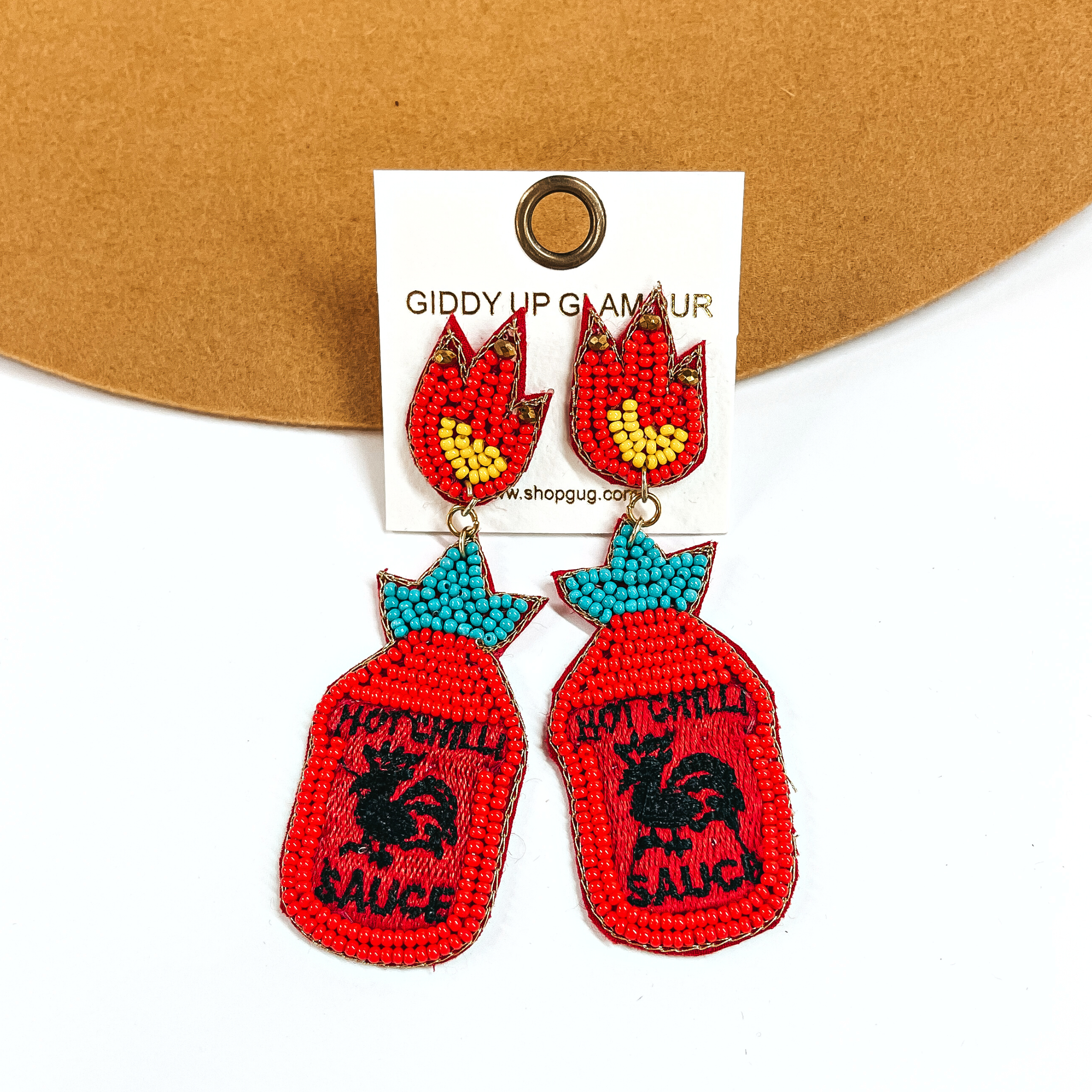 Hot Chili Sauce Beaded Earrings in Red - Giddy Up Glamour Boutique