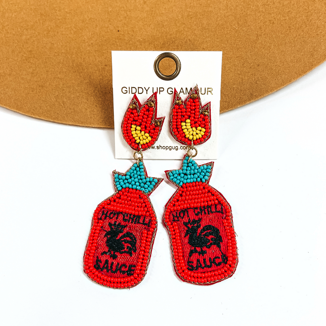 Hot Chili Sauce Beaded Earrings in Red - Giddy Up Glamour Boutique