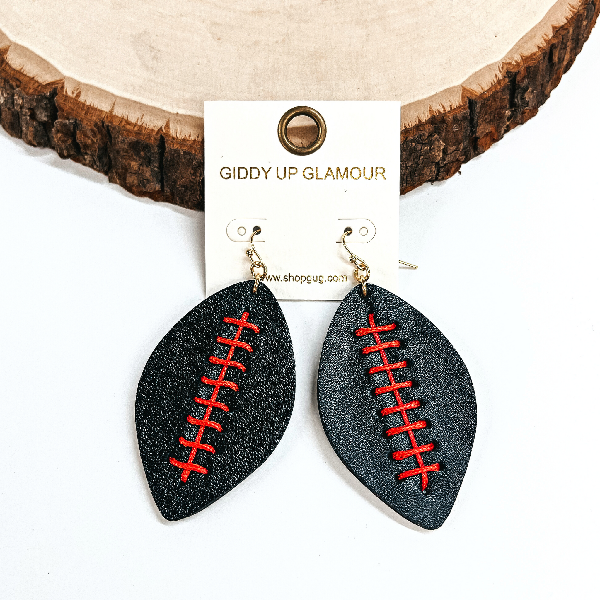 Faux Leather Football Earrings in Black and Red