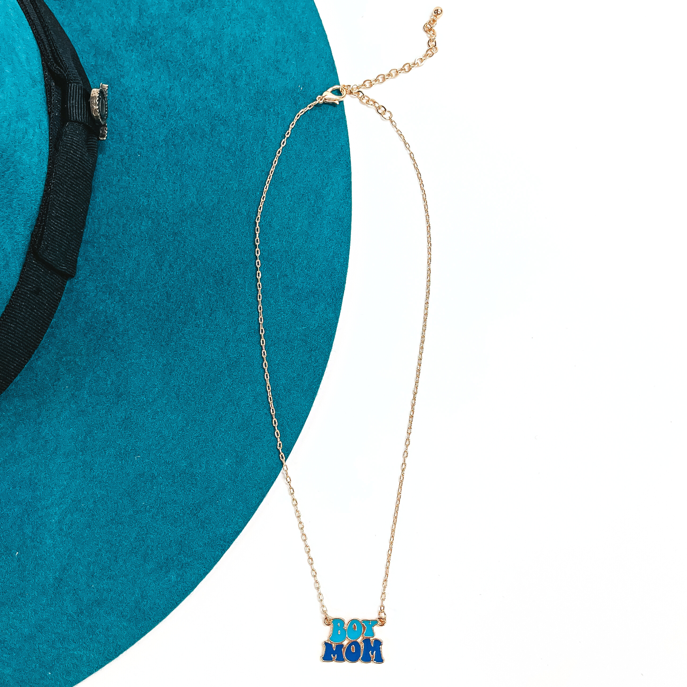 Boy Mom Gold Tone Necklace in Blue - Giddy Up Glamour Boutique